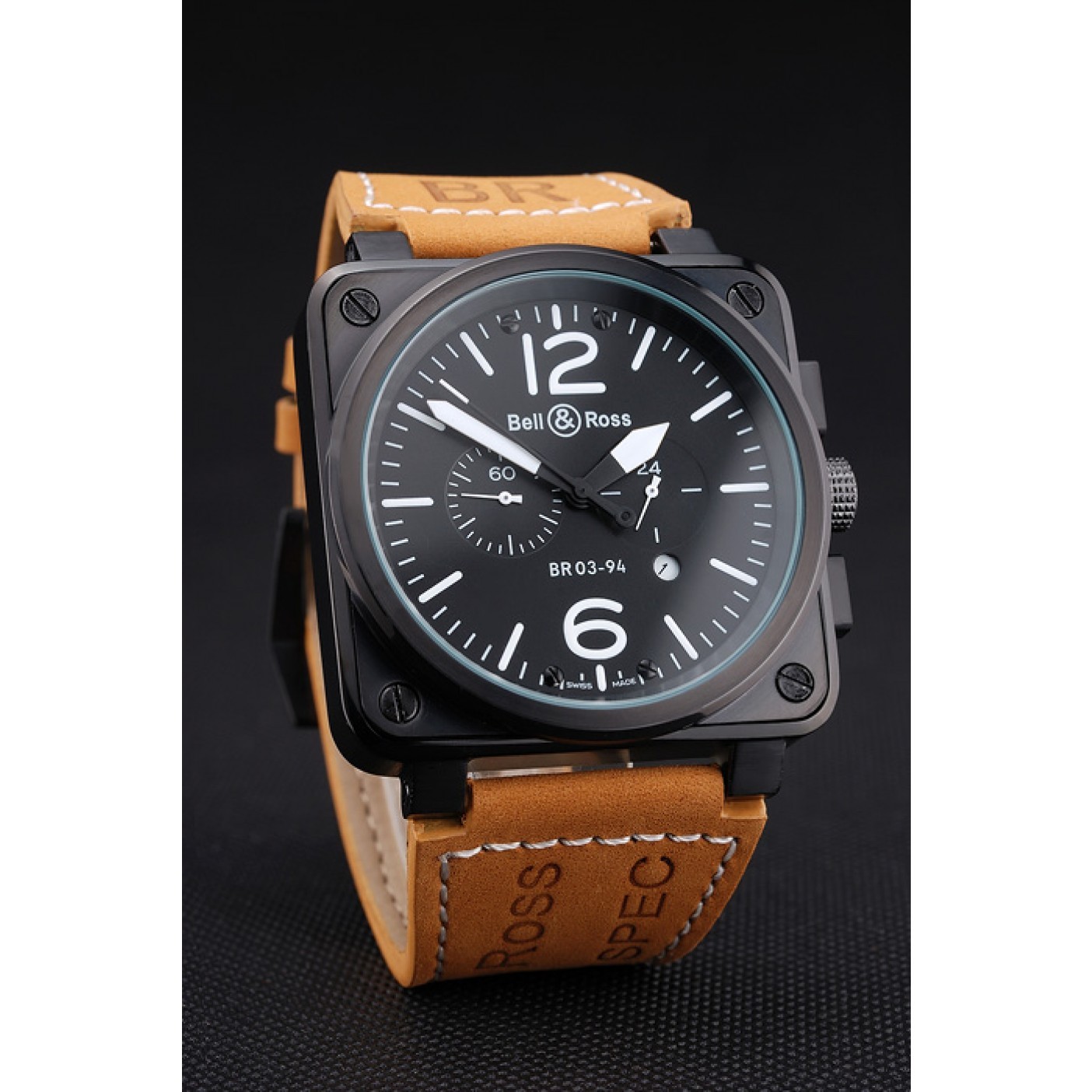 Bell and Ross BR 03-94 Black Dial Black Case Beige Leather Strap