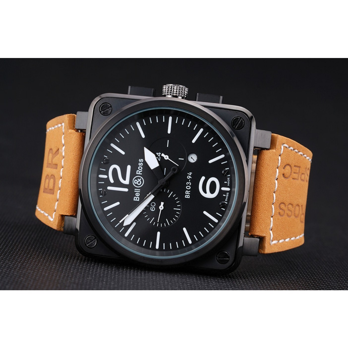 Bell and Ross BR 03-94 Black Dial Black Case Beige Leather Strap