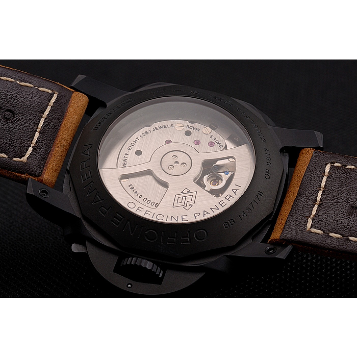 Swiss Panerai Luminor GMT Carbotech Black Dial Black Case Brown Leather Strap