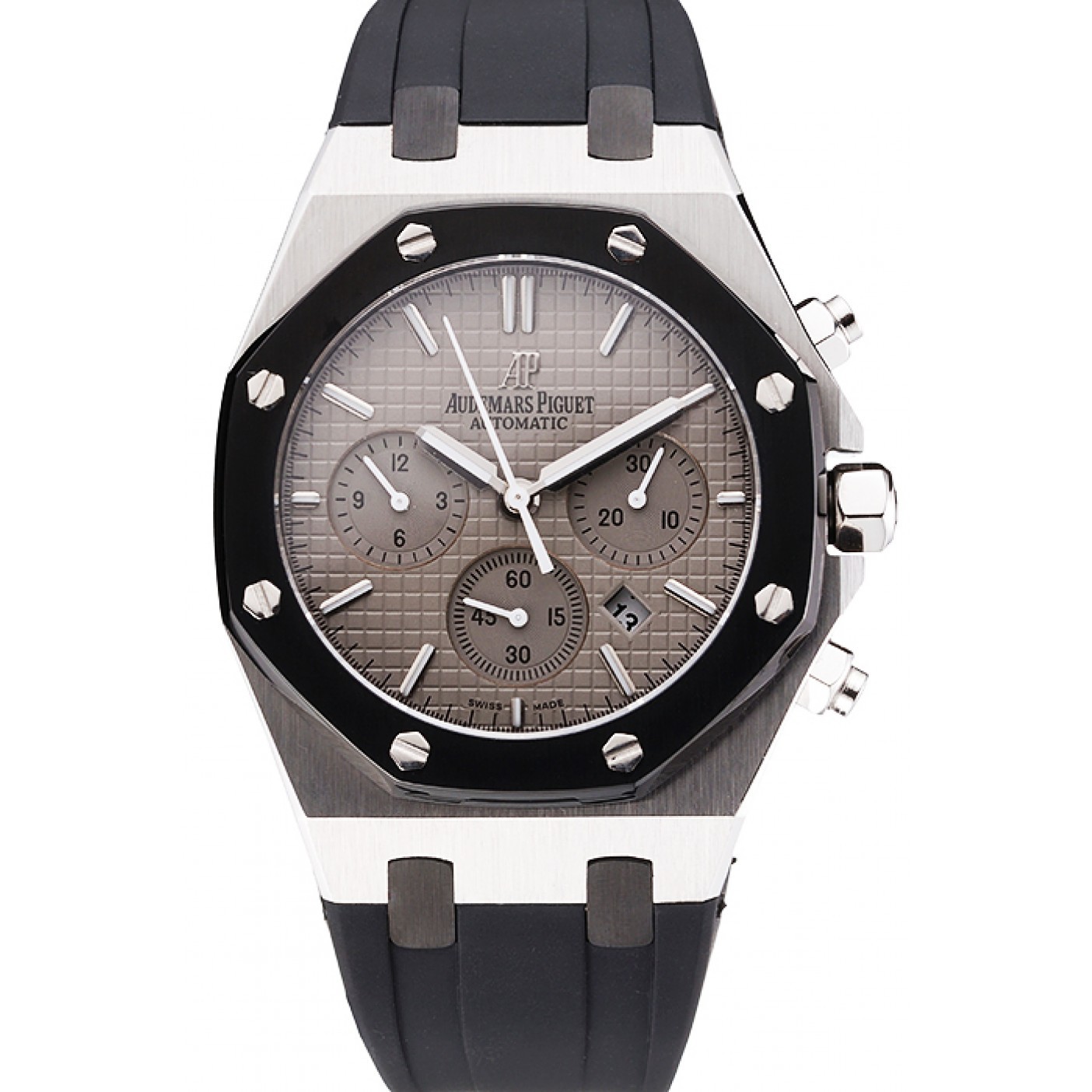 Swiss Audemars Piguet Royal Oak Chronograph Grey Dial Stainless Steel Case Black Rubber Strap 622866