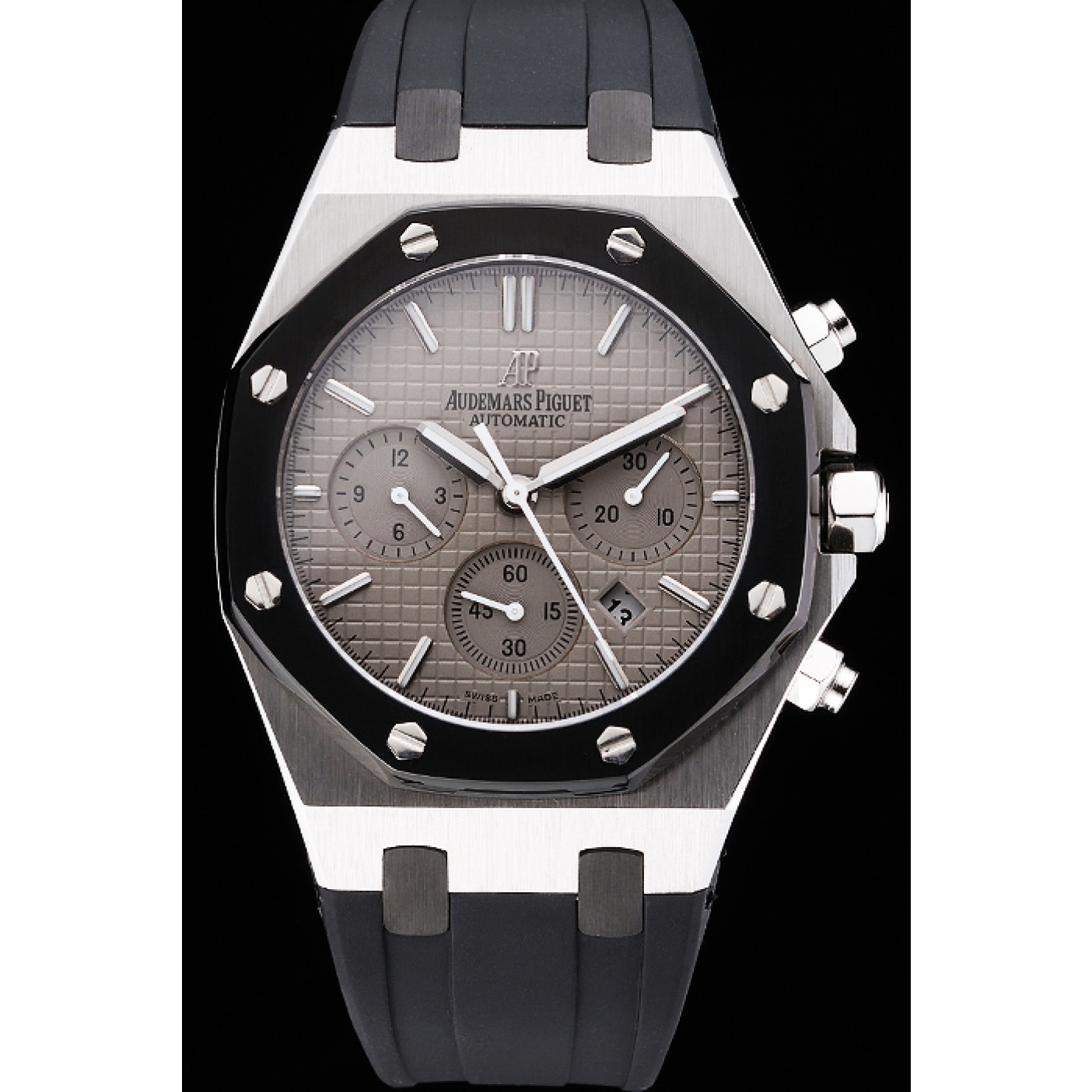 Swiss Audemars Piguet Royal Oak Chronograph Grey Dial Stainless Steel Case Black Rubber Strap 622866