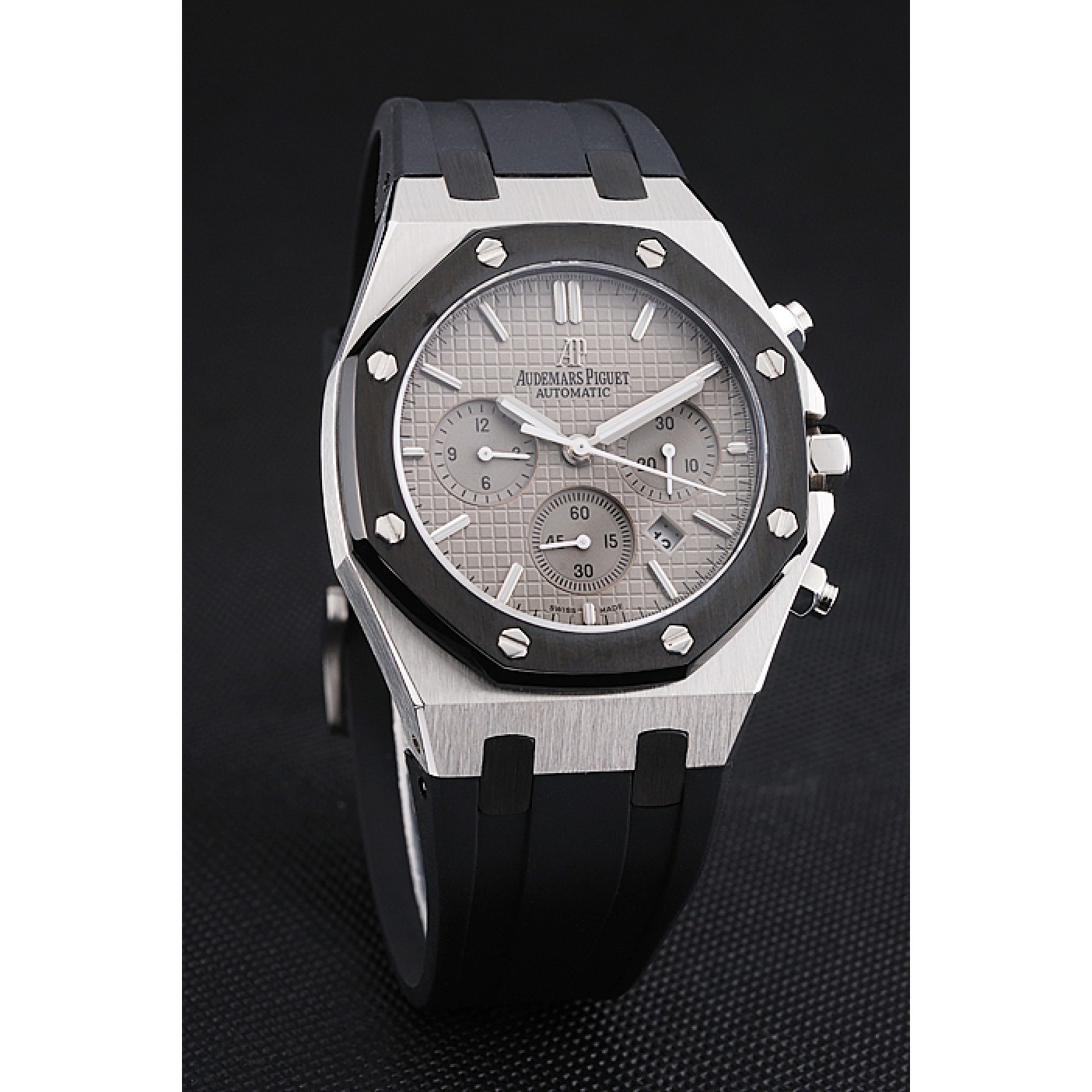 Swiss Audemars Piguet Royal Oak Chronograph Grey Dial Stainless Steel Case Black Rubber Strap 622866