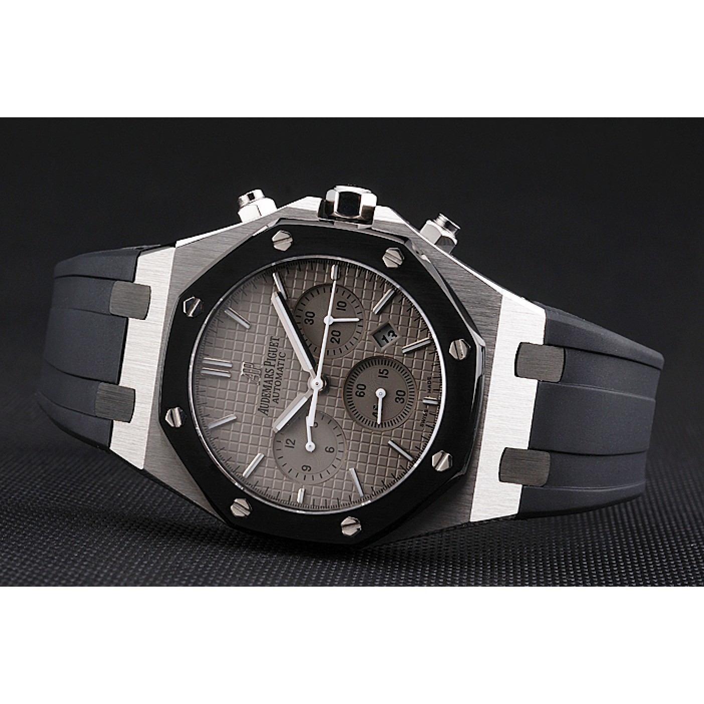 Swiss Audemars Piguet Royal Oak Chronograph Grey Dial Stainless Steel Case Black Rubber Strap 622866