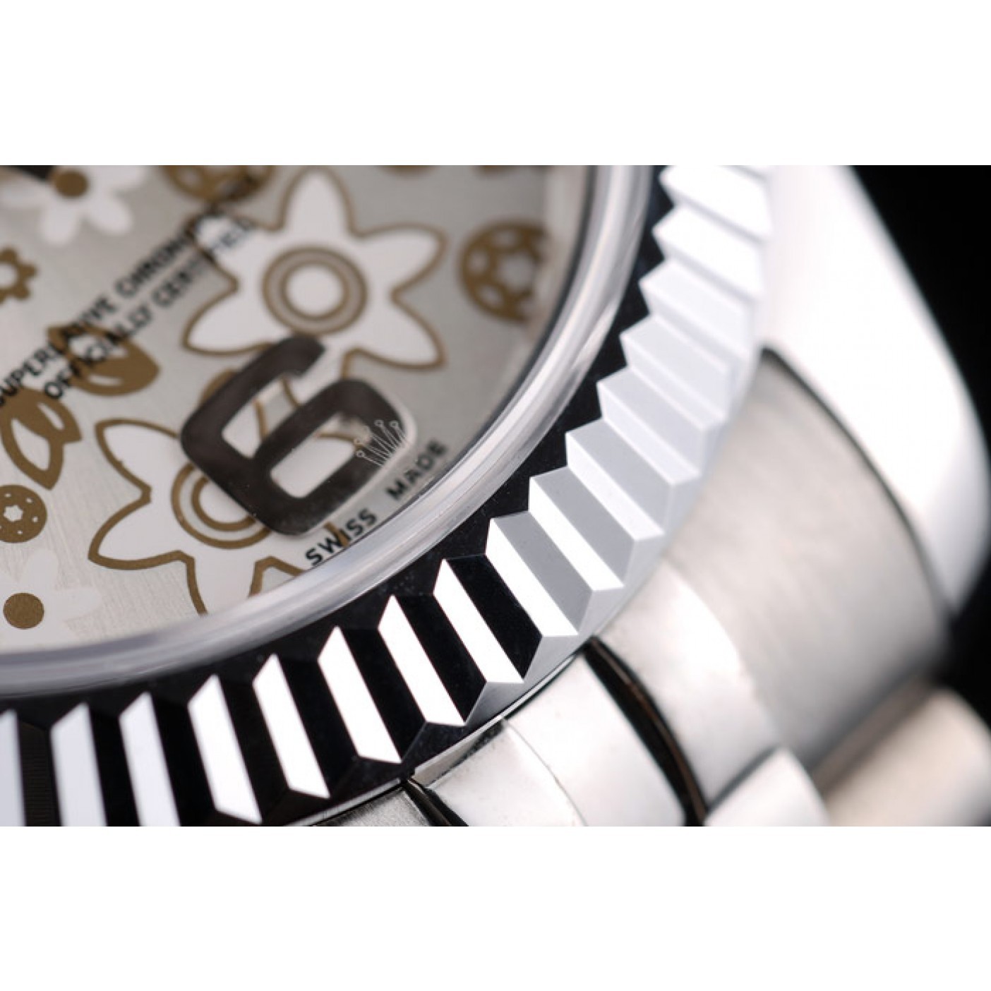 Rolex DateJust Stainless Steel Ribbed Bezel Flower Silver Dial 41983