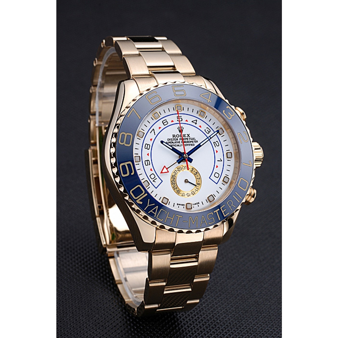 Rolex Yachtmaster II White Dial Blue Bezel Gold Bracelet 622271