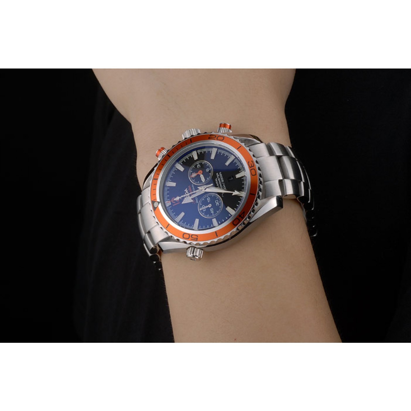 Omega Seamaster Planet Ocean Orange Bezel Black Dial Stainless Steel Strap 80241