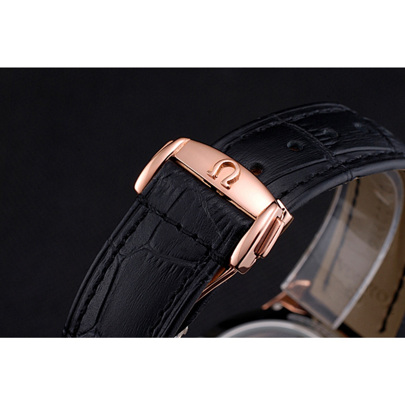 Omega DeVille Rose Gold Bezel with Black Dial and Black Leather Strap 621569