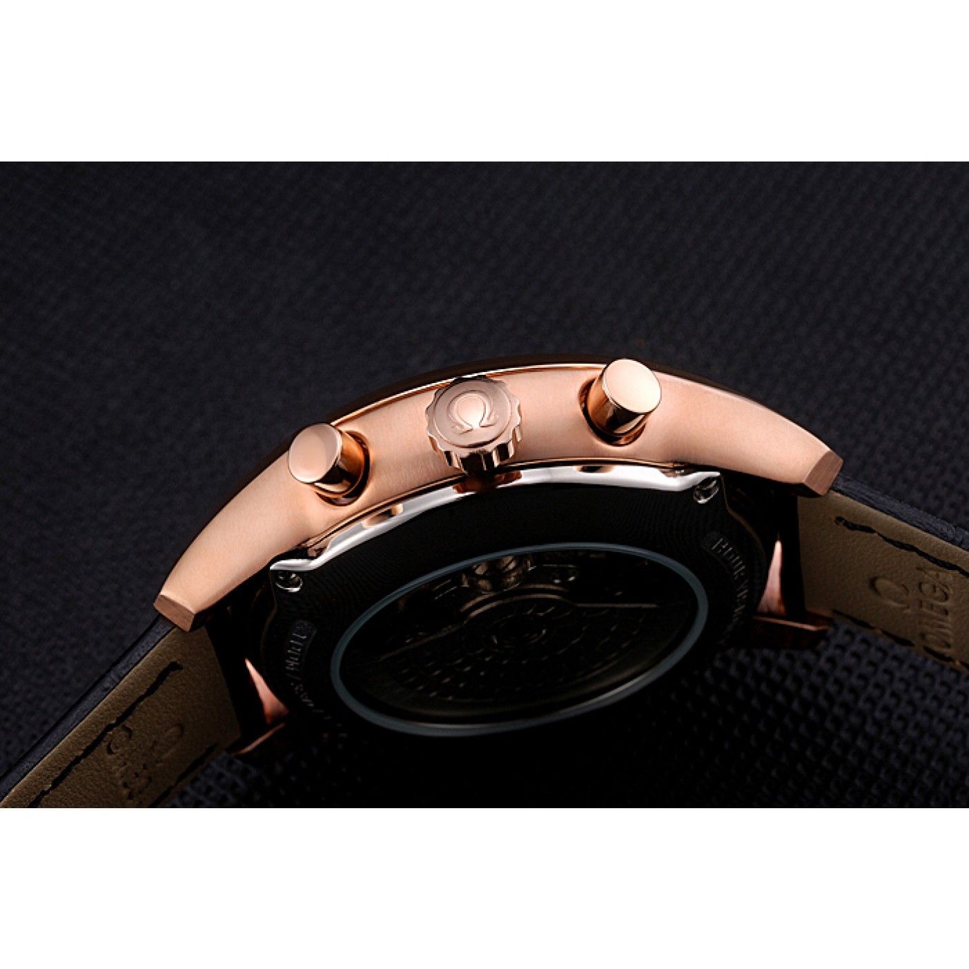 Omega DeVille Rose Gold Bezel with Black Dial and Black Leather Strap 621569