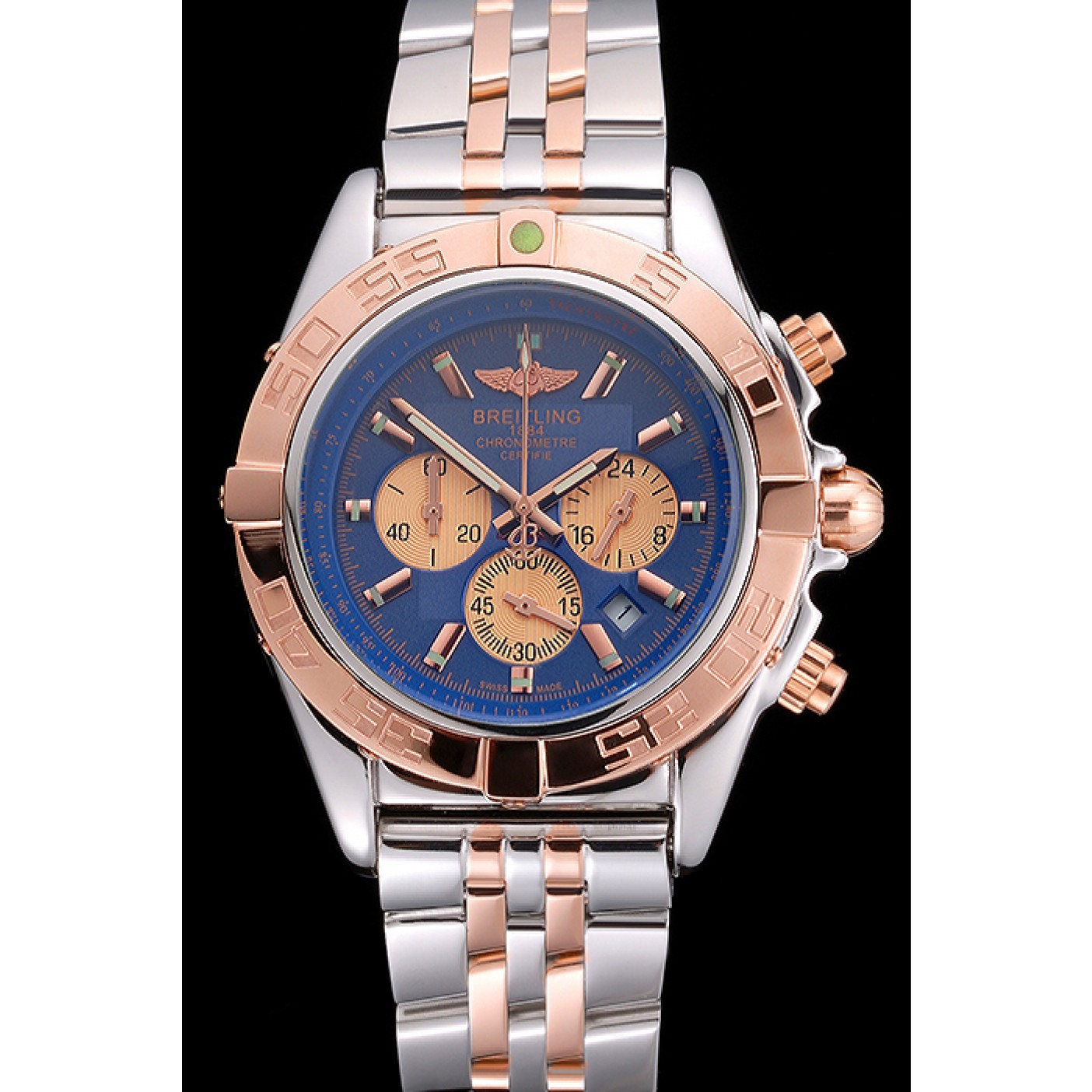 Breitling Chronomat Blue Dial Rose Gold Bezel And Subdials Stainless Steel Case Two Tone Bracelet