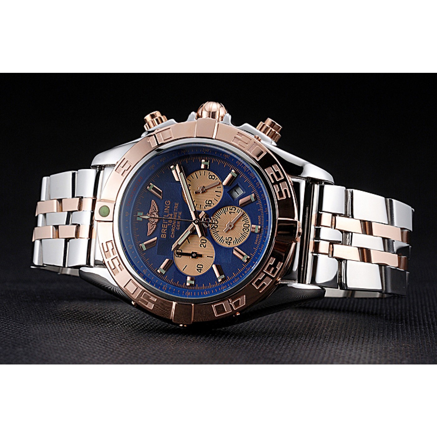 Breitling Chronomat Blue Dial Rose Gold Bezel And Subdials Stainless Steel Case Two Tone Bracelet