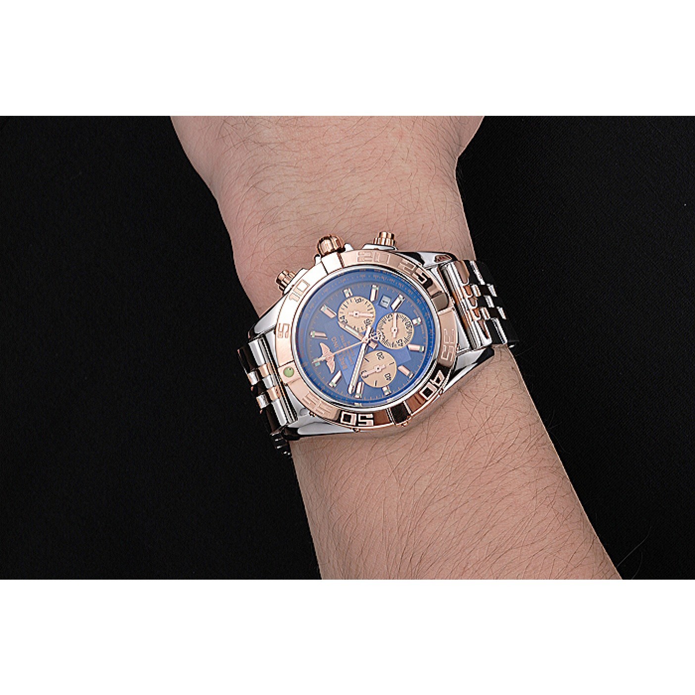 Breitling Chronomat Blue Dial Rose Gold Bezel And Subdials Stainless Steel Case Two Tone Bracelet