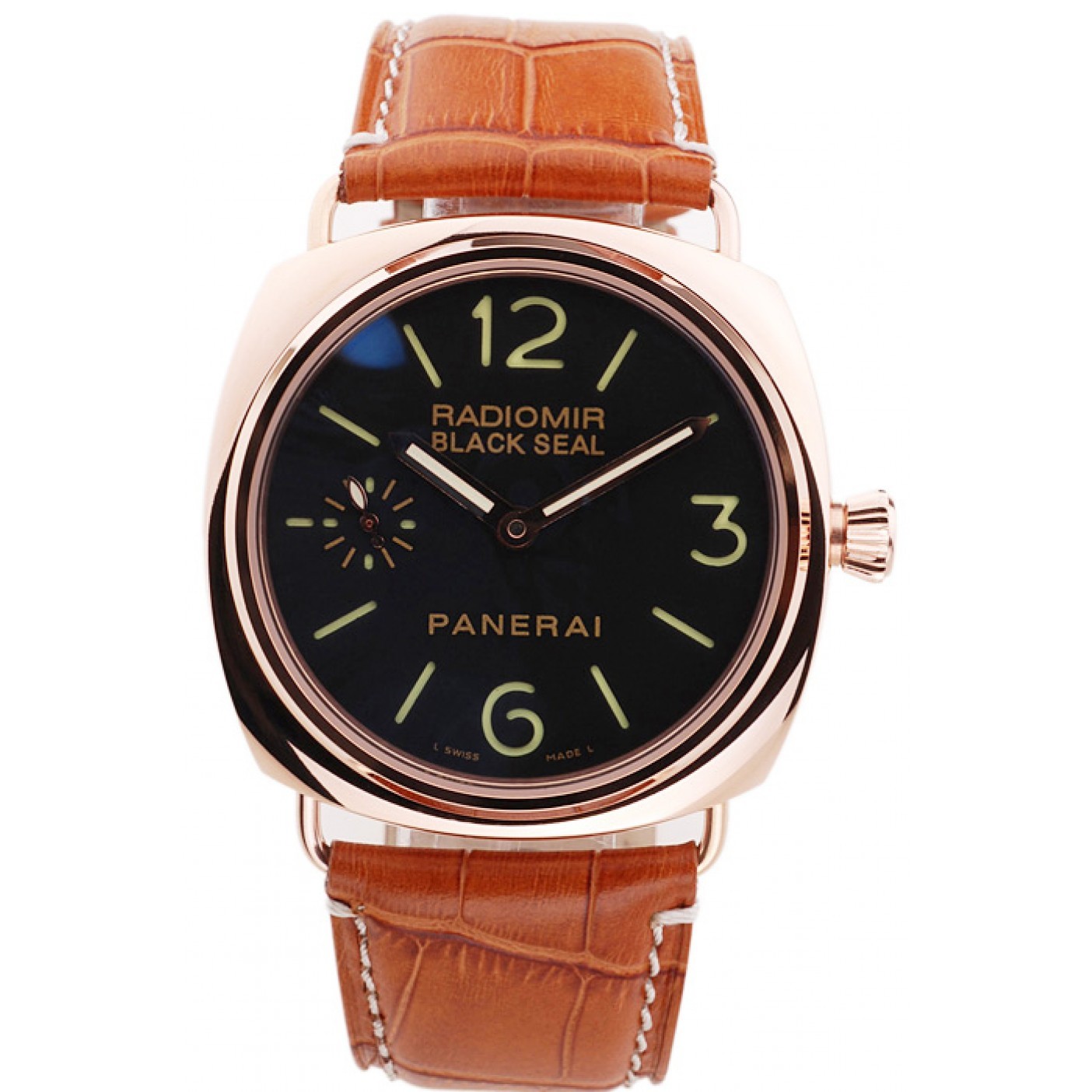 Panerai Radiomir Black Seal Black Dial Rose Gold Case Brown Leather Bracelet