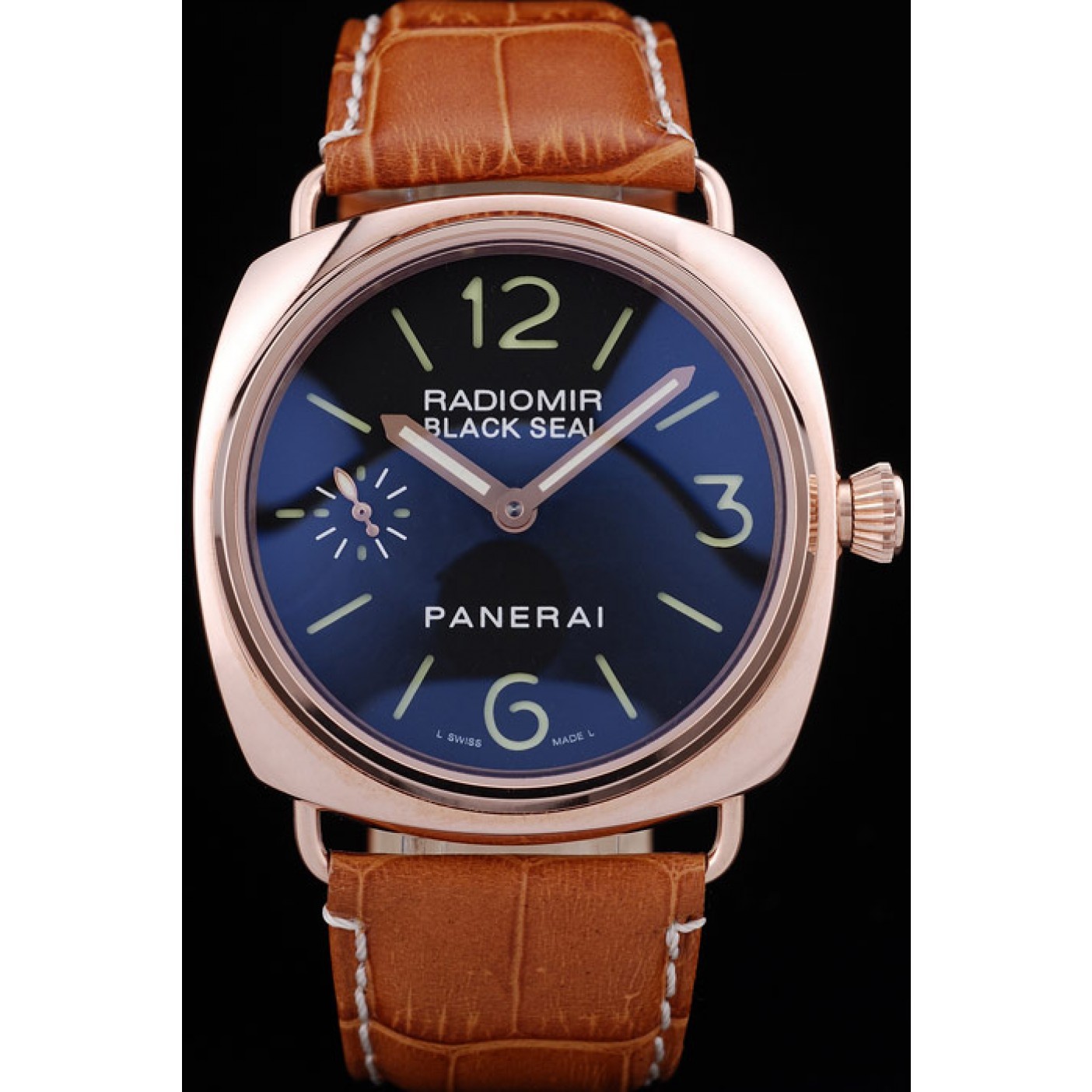 Panerai Radiomir Black Seal Black Dial Rose Gold Case Brown Leather Bracelet