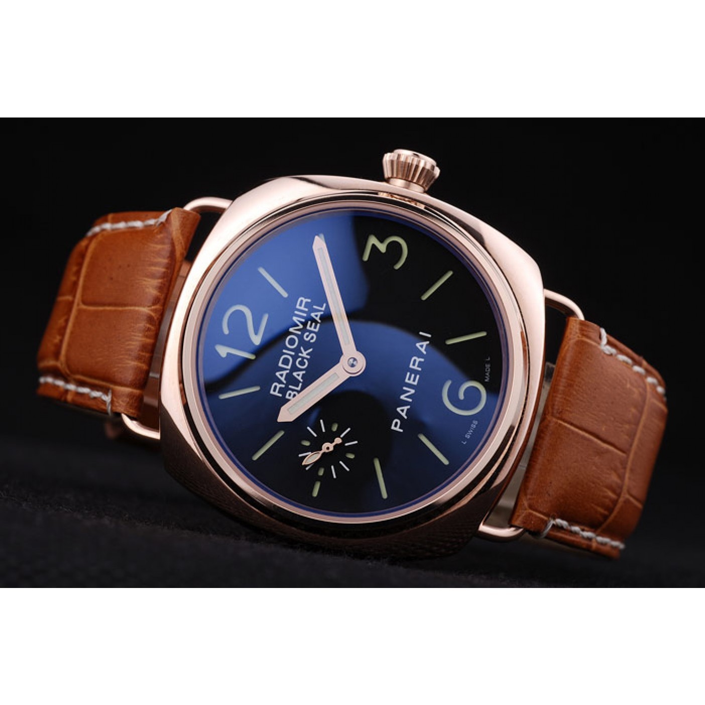 Panerai Radiomir Black Seal Black Dial Rose Gold Case Brown Leather Bracelet