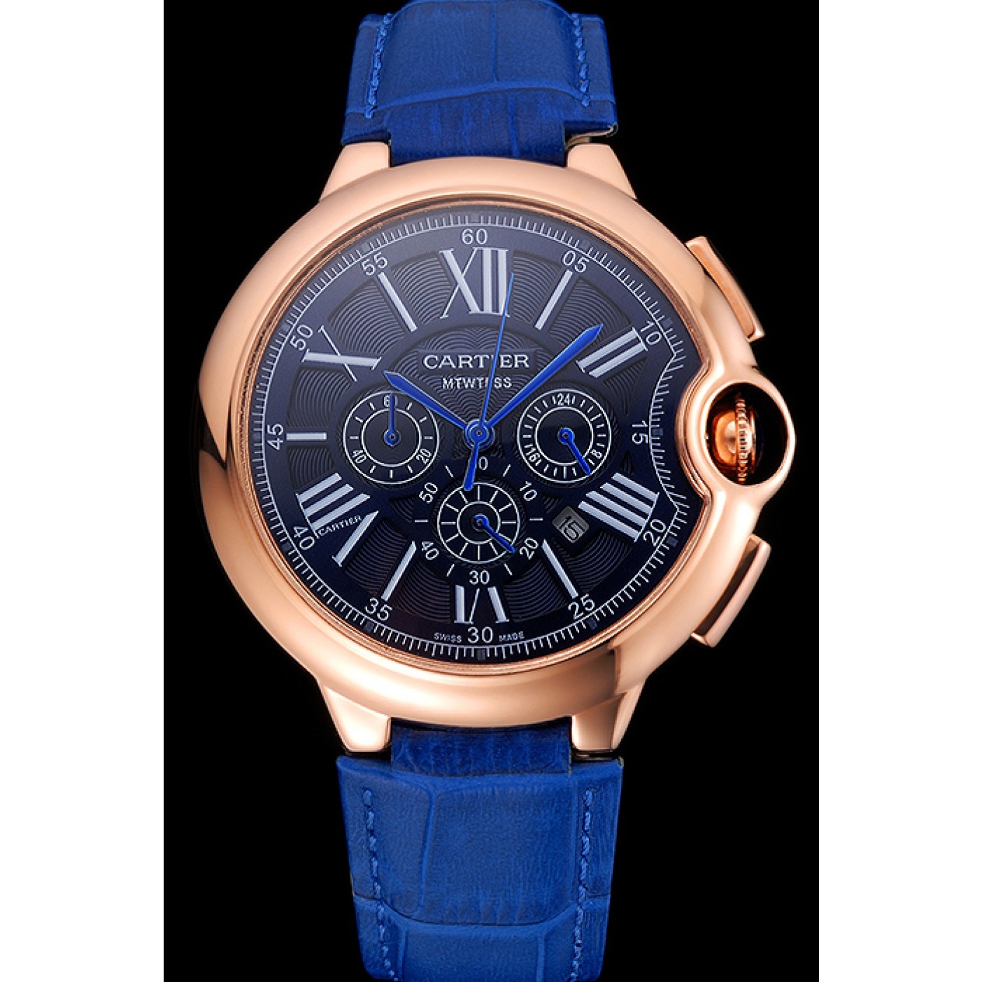 Cartier Ballon Bleu Blue Dial Gold Case Blue Leather Strap