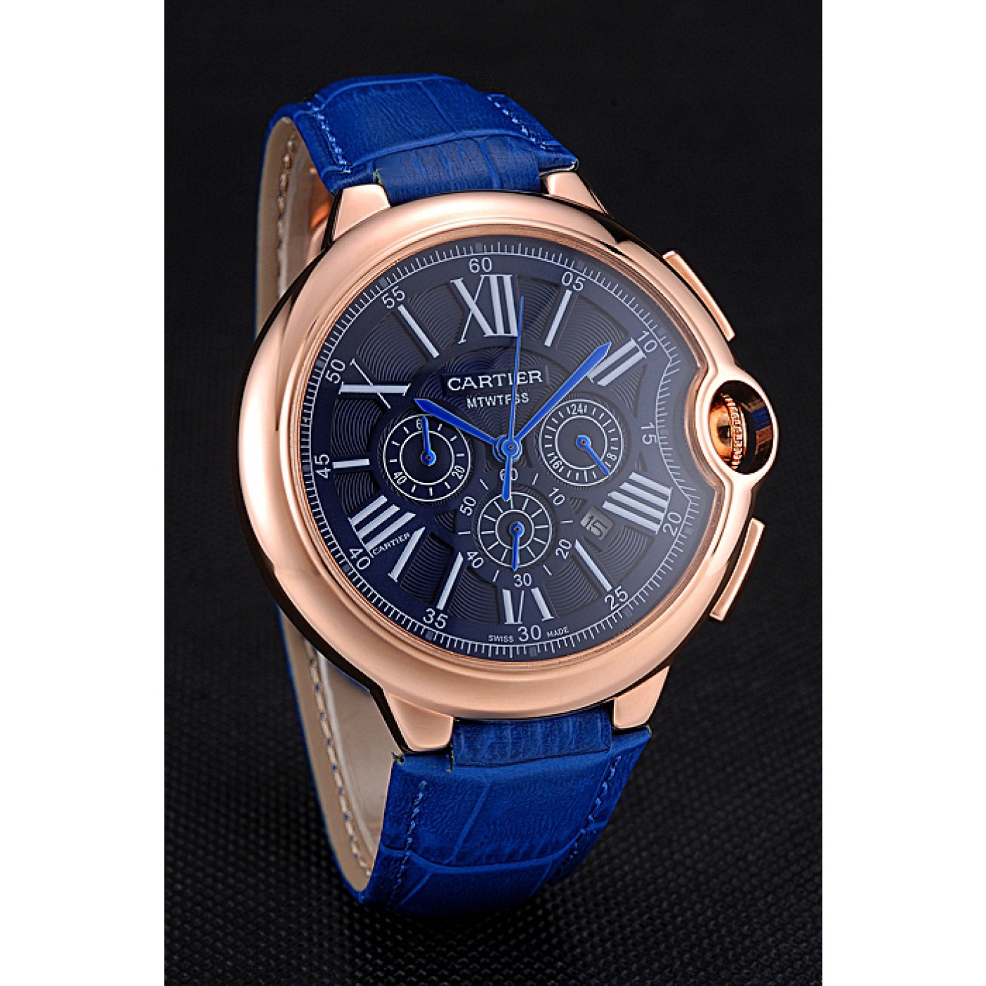 Cartier Ballon Bleu Blue Dial Gold Case Blue Leather Strap