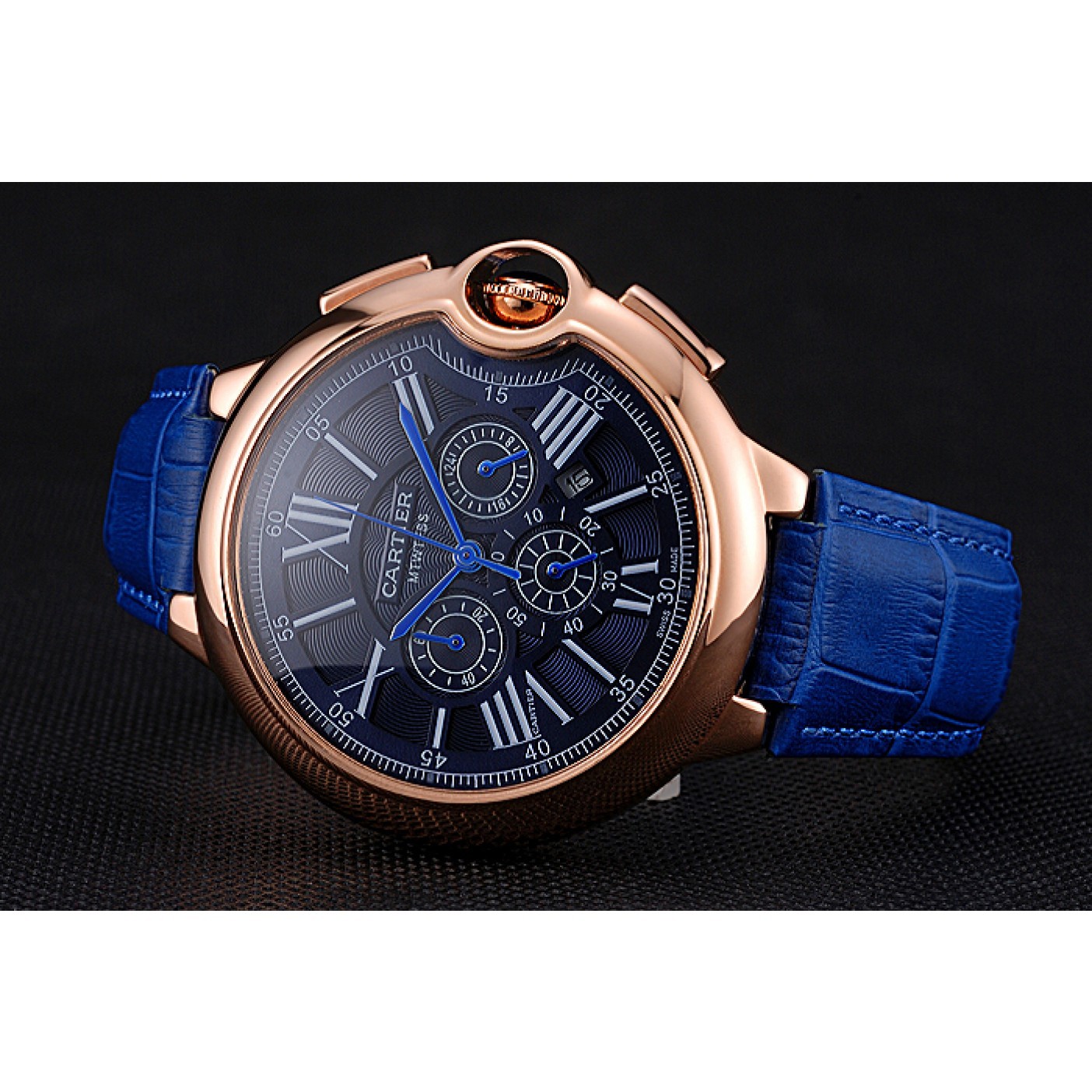 Cartier Ballon Bleu Blue Dial Gold Case Blue Leather Strap