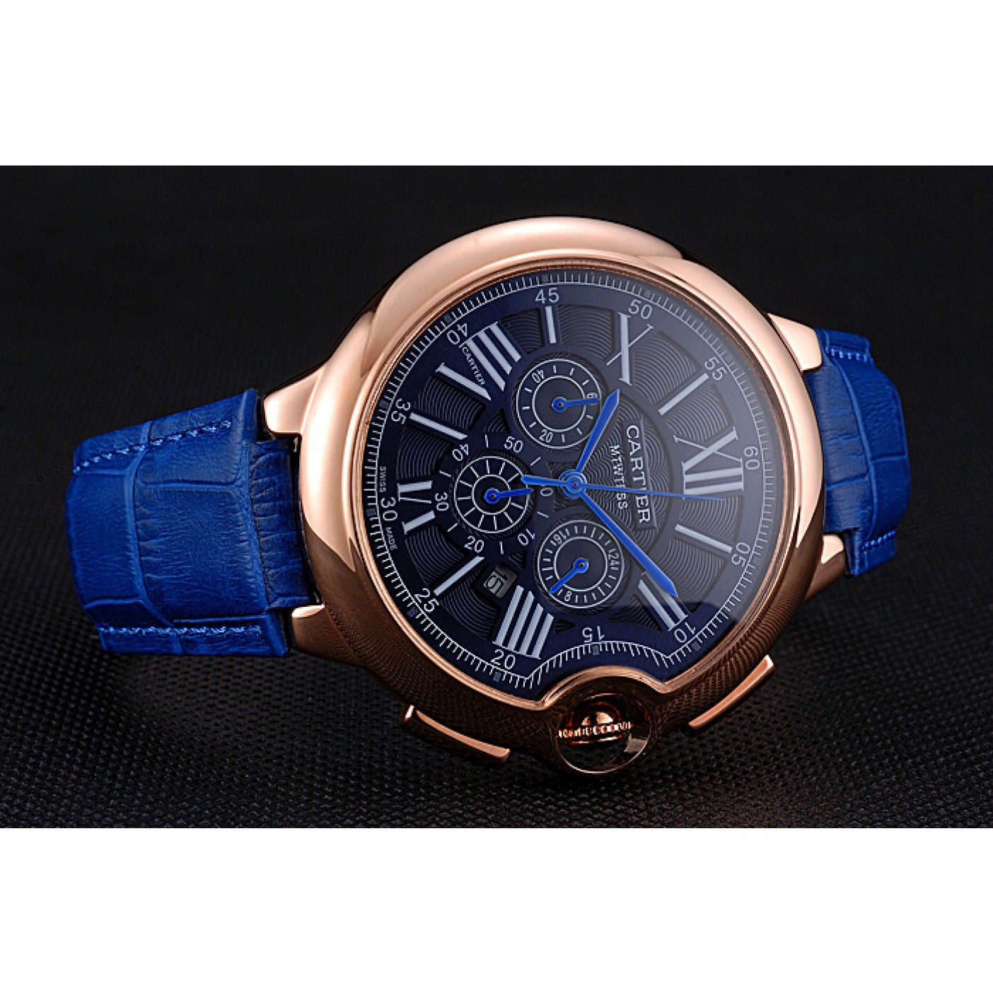 Cartier Ballon Bleu Blue Dial Gold Case Blue Leather Strap