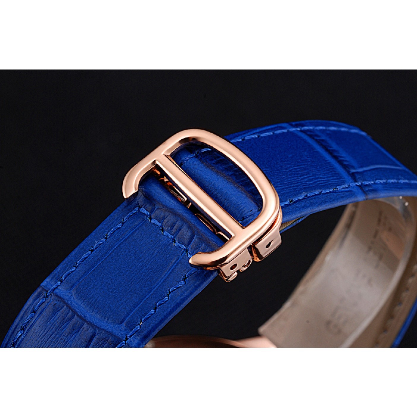 Cartier Ballon Bleu Blue Dial Gold Case Blue Leather Strap