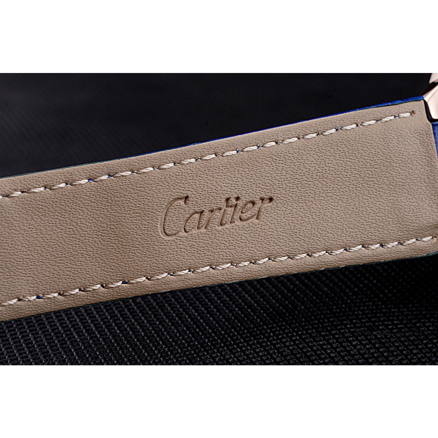 Cartier Ballon Bleu Blue Dial Gold Case Blue Leather Strap