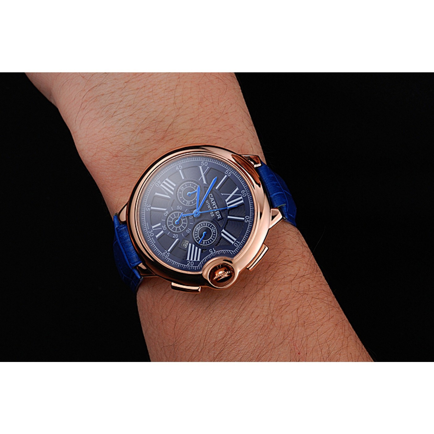 Cartier Ballon Bleu Blue Dial Gold Case Blue Leather Strap