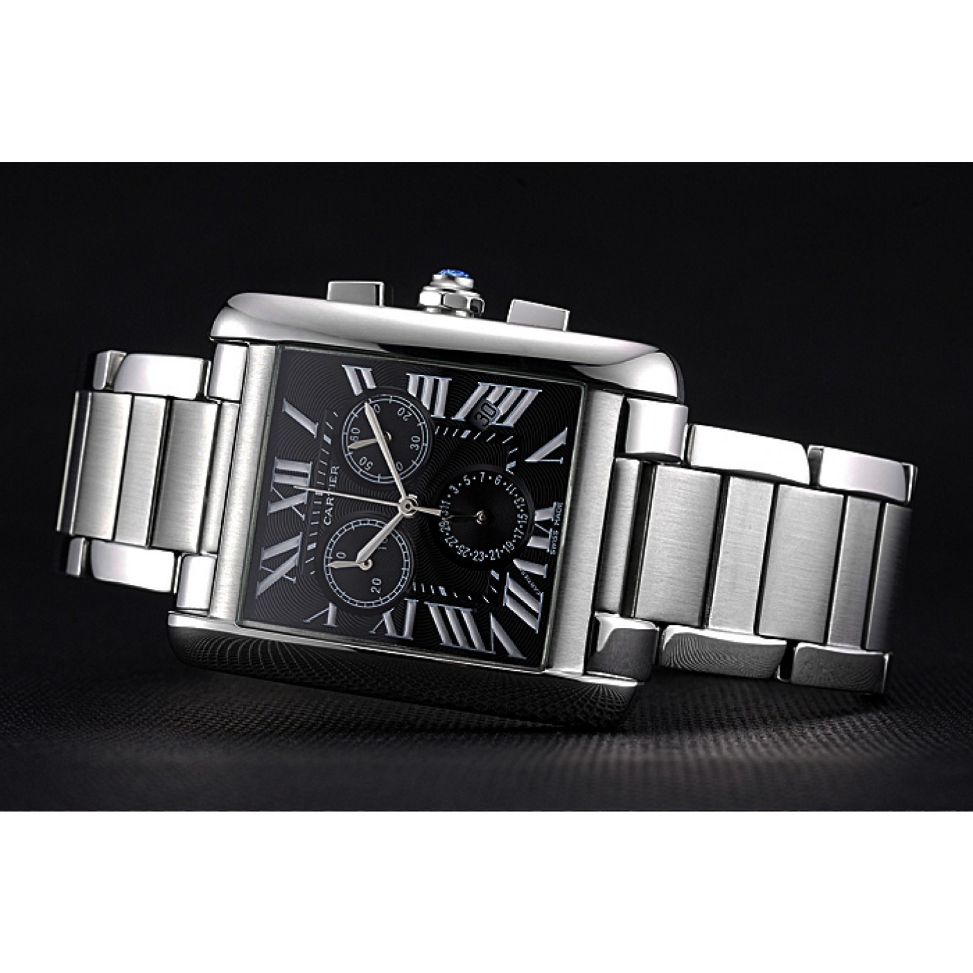 Cartier Tank MC Black Dial Stainless Steel Case And Bracelet 622698