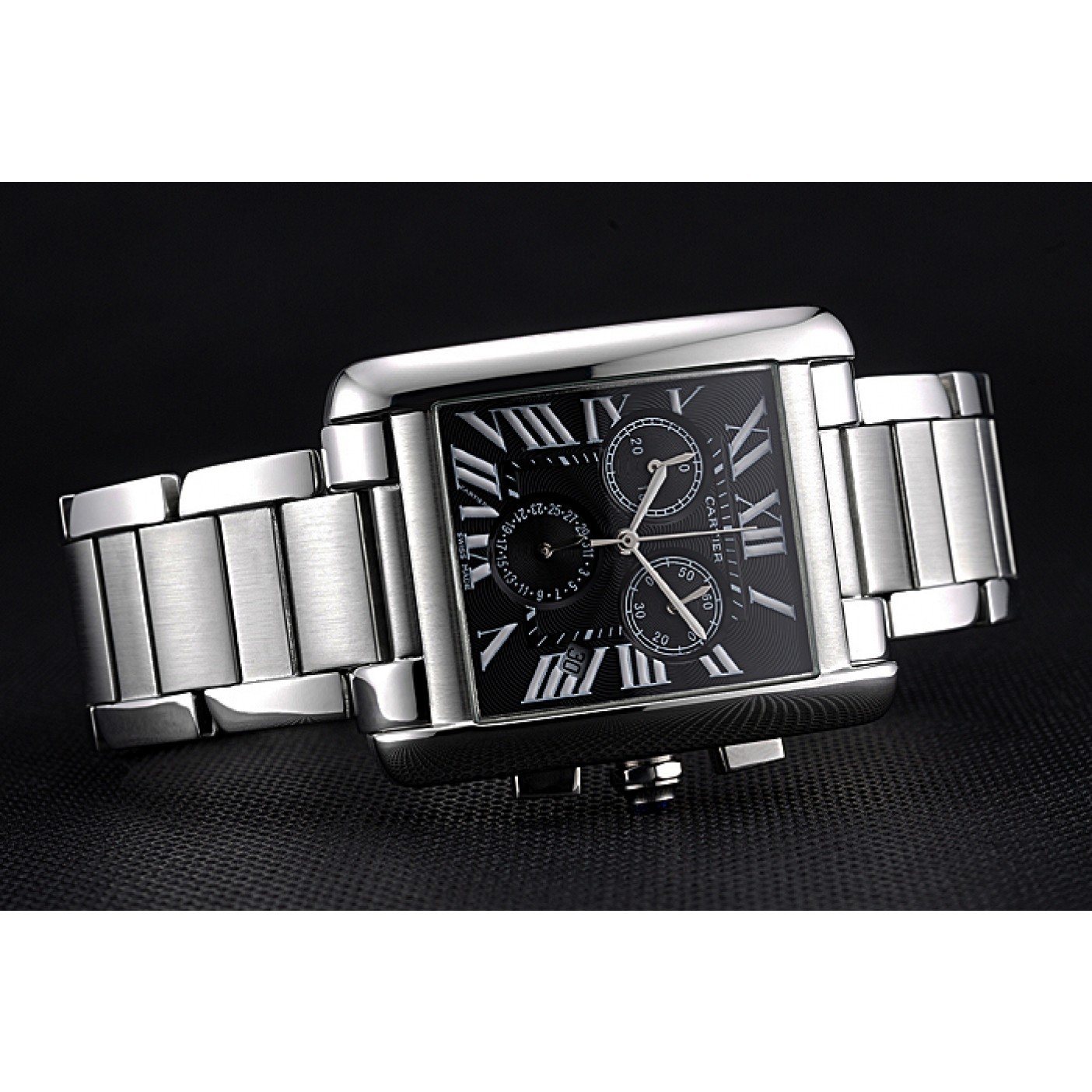 Cartier Tank MC Black Dial Stainless Steel Case And Bracelet 622698