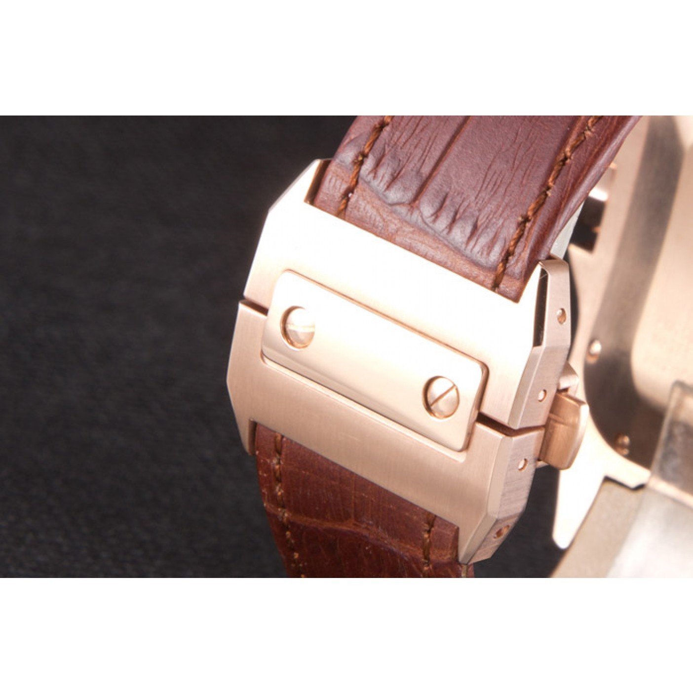 Swiss Cartier Santos Rose Gold with Brown Leather Strap 621522