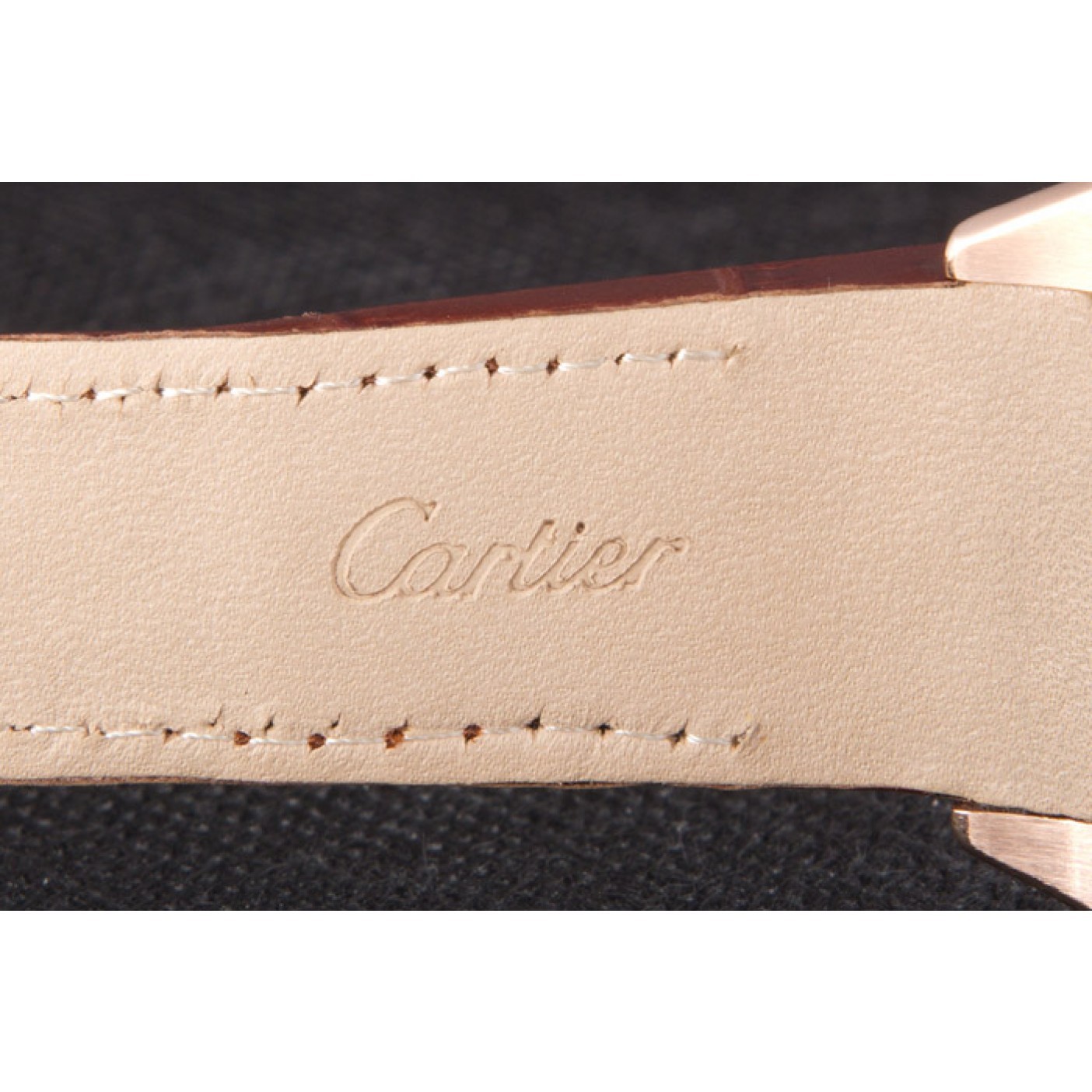 Swiss Cartier Santos Rose Gold with Brown Leather Strap 621522