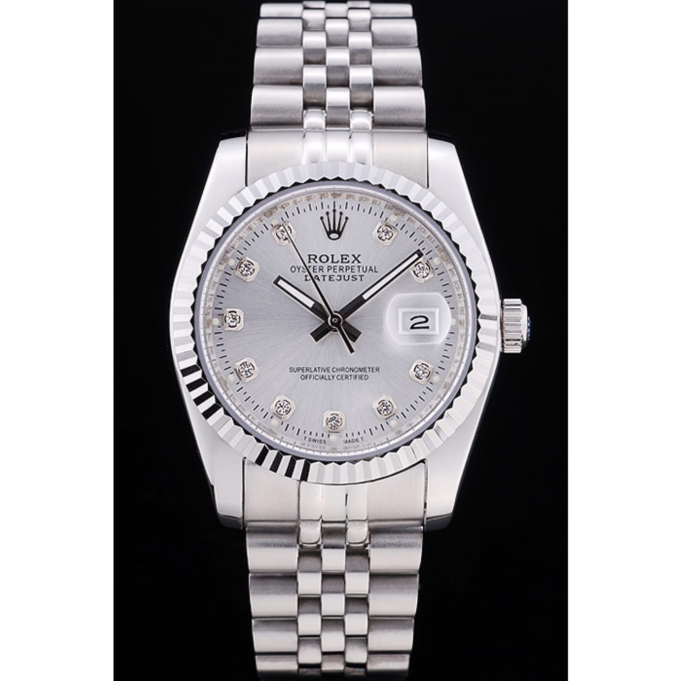 Rolex Datejust Silver Dial Diamonds Ribbed Bezel 7455