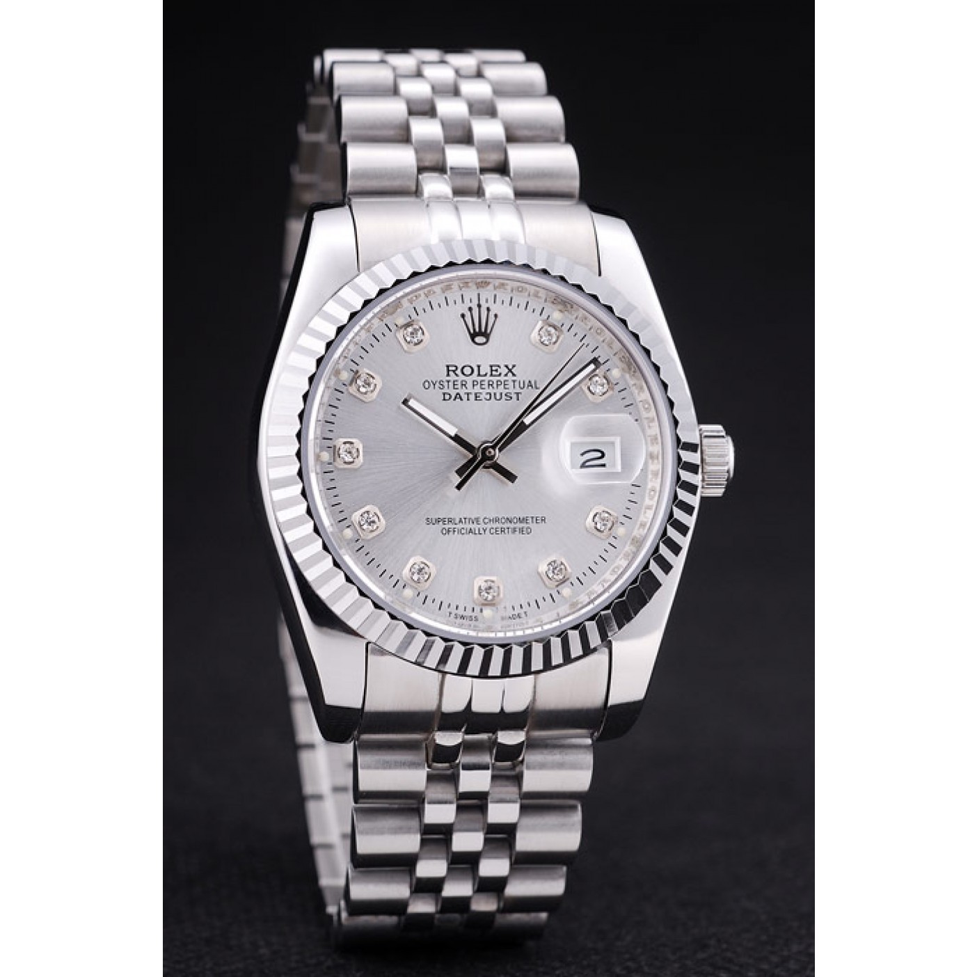 RepTime Watches Rolex Datejust Silver Dial Diamonds Ribbed Bezel 7455