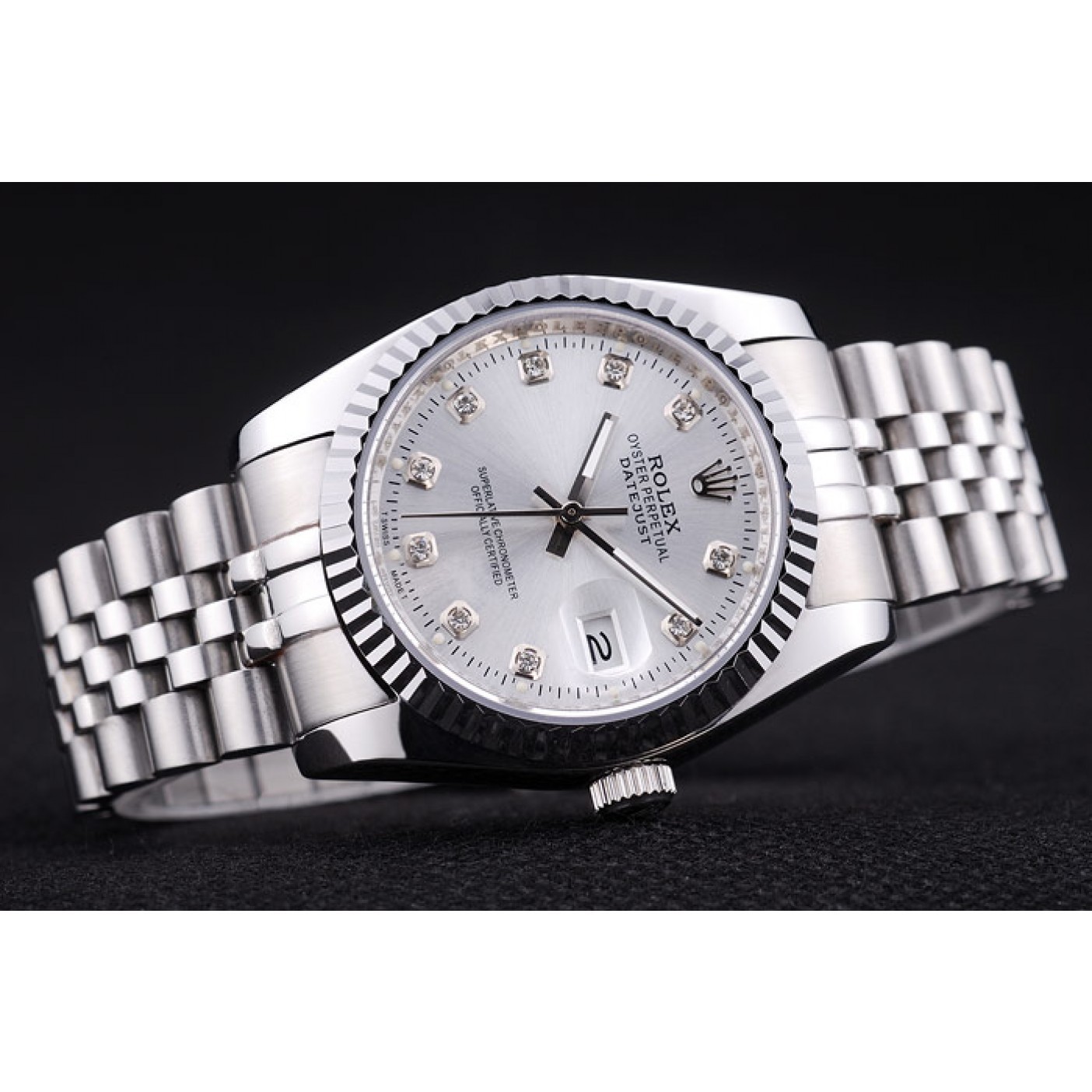 Rolex Datejust Silver Dial Diamonds Ribbed Bezel 7455