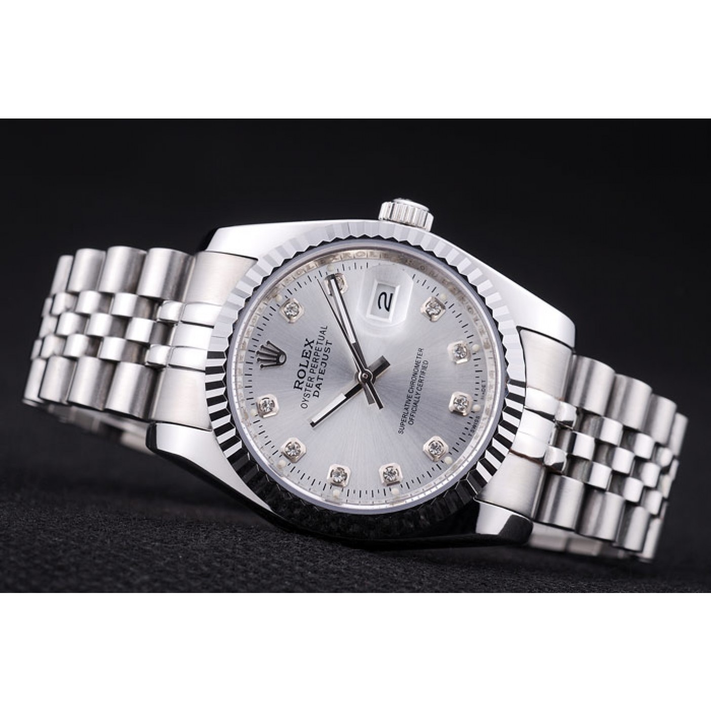 RepTime Watches Rolex Datejust Silver Dial Diamonds Ribbed Bezel 7455