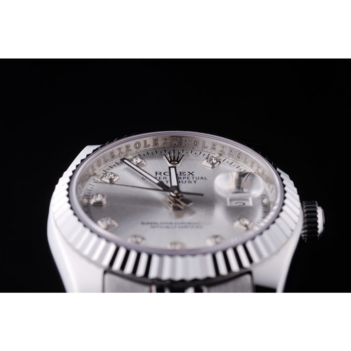 Rolex Datejust Silver Dial Diamonds Ribbed Bezel 7455