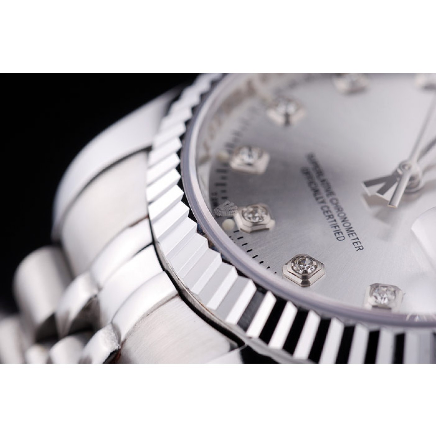 Rolex Datejust Silver Dial Diamonds Ribbed Bezel 7455