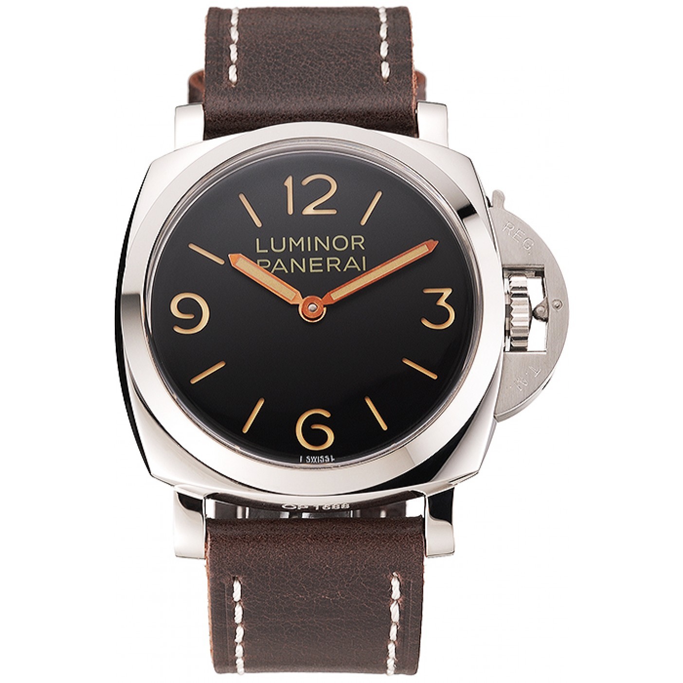 Swiss Panerai Luminor Black Dial Stainless Steel Case Brown Leather Strap 1453854