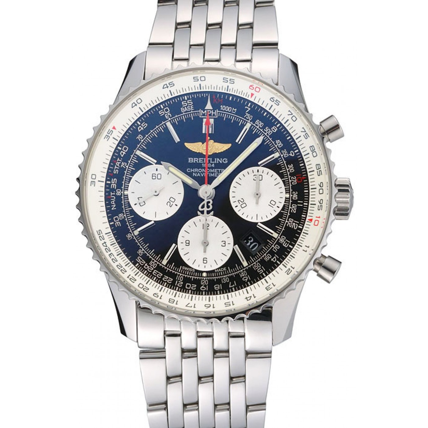 Swiss Breitling Navitimer Black Dial Stainless Steel Bracelet 622442