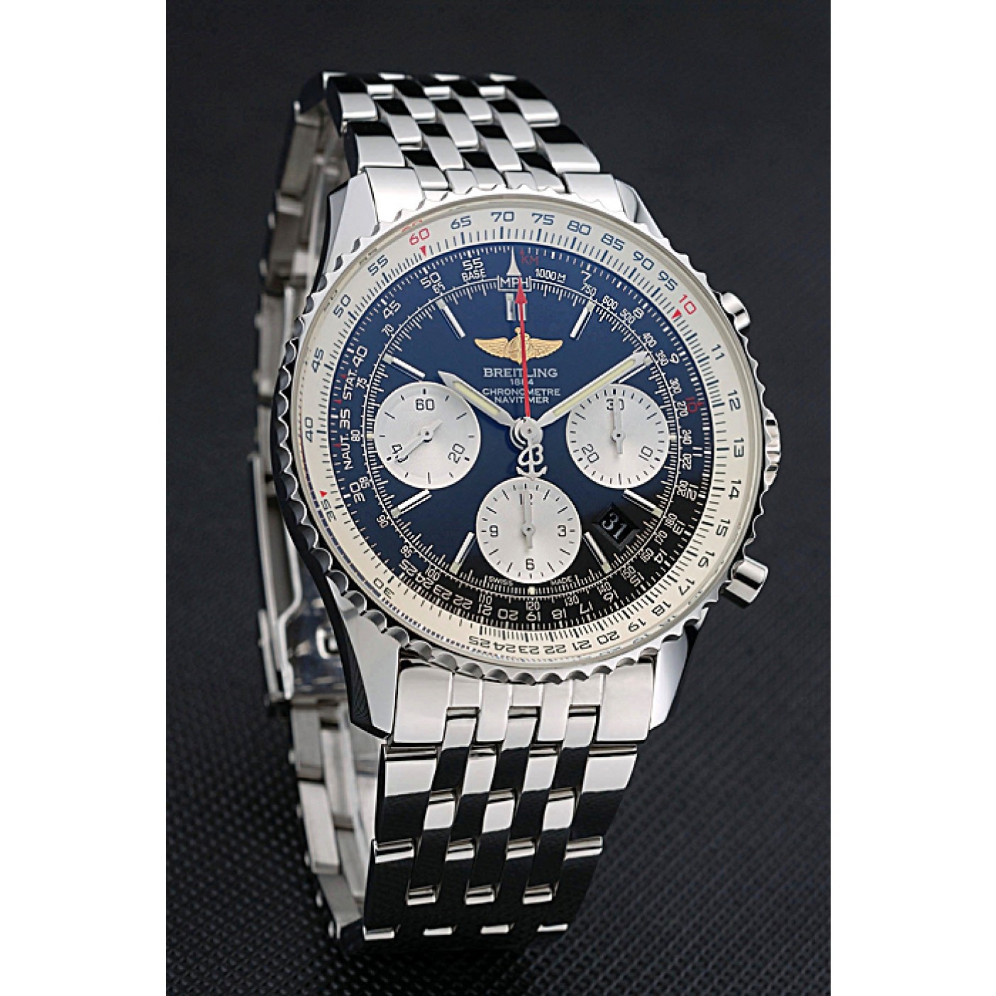 Swiss Breitling Navitimer Black Dial Stainless Steel Bracelet 622442