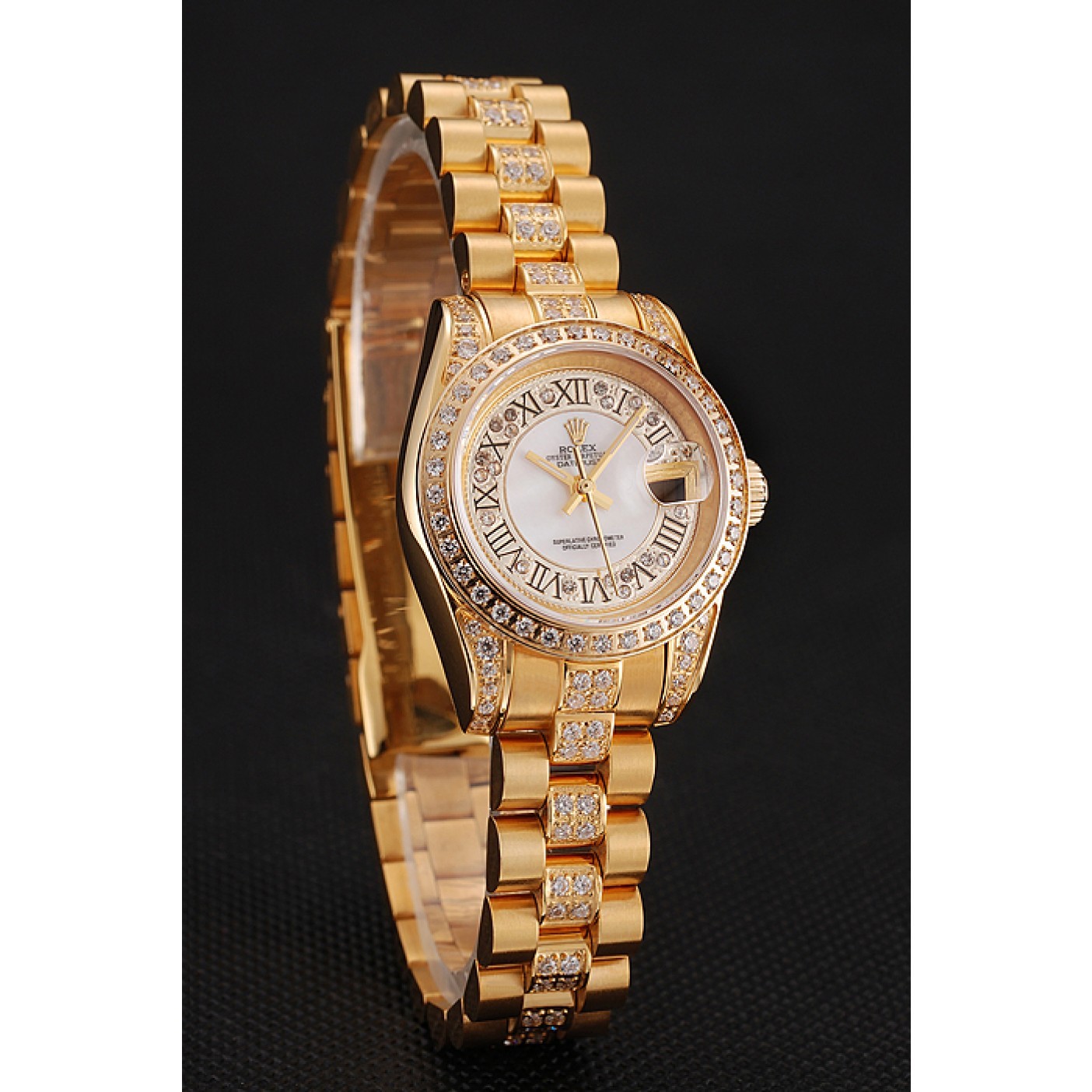 RepTime Watches Swiss Rolex DayJust Diamond Pave White Dial Gold Diamond Bracelet 1453957