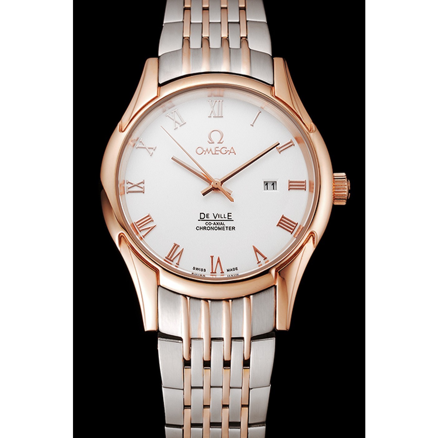 Omega De Ville White Dial Rose Gold Case Two Tone Bracelet 1453781