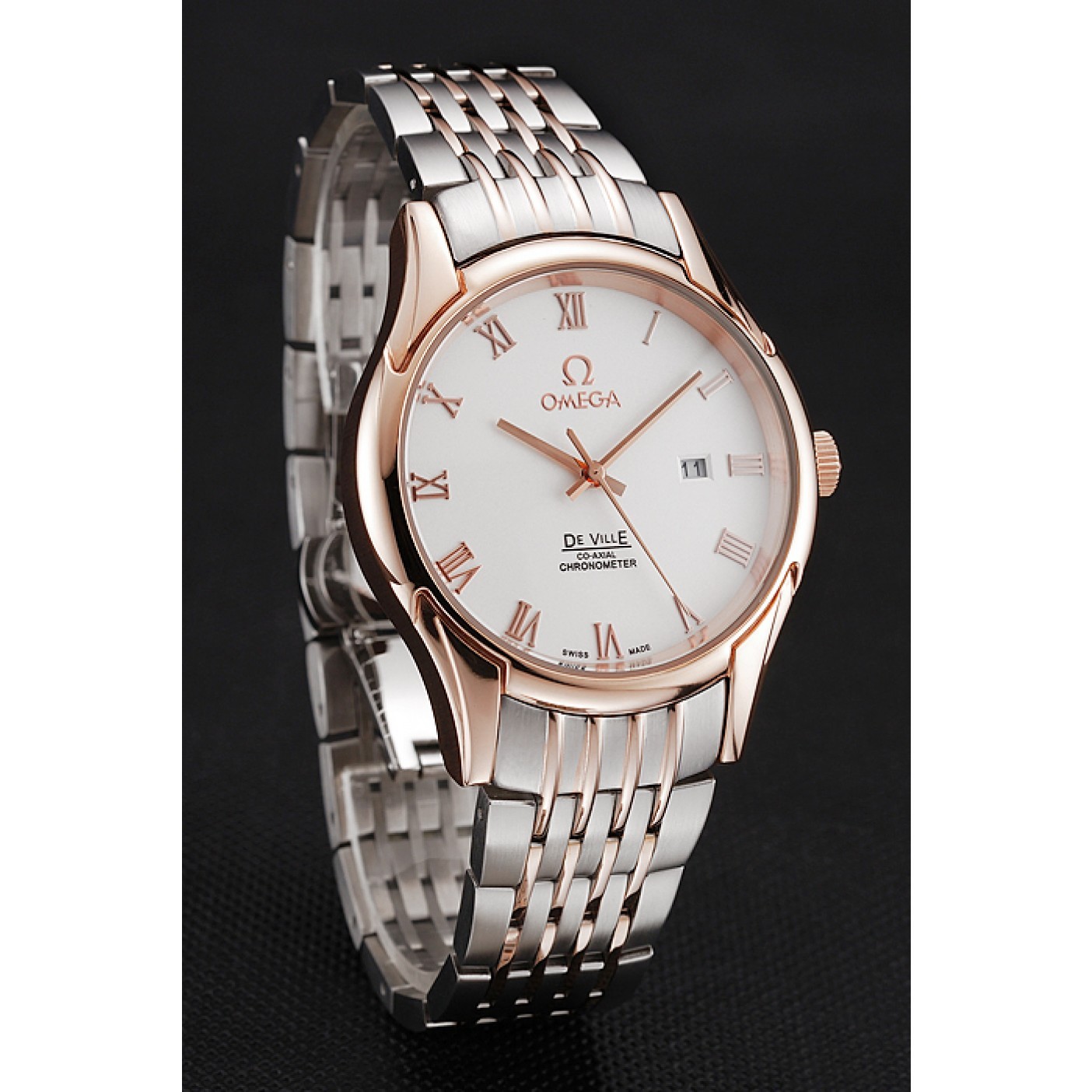 Omega De Ville White Dial Rose Gold Case Two Tone Bracelet 1453781