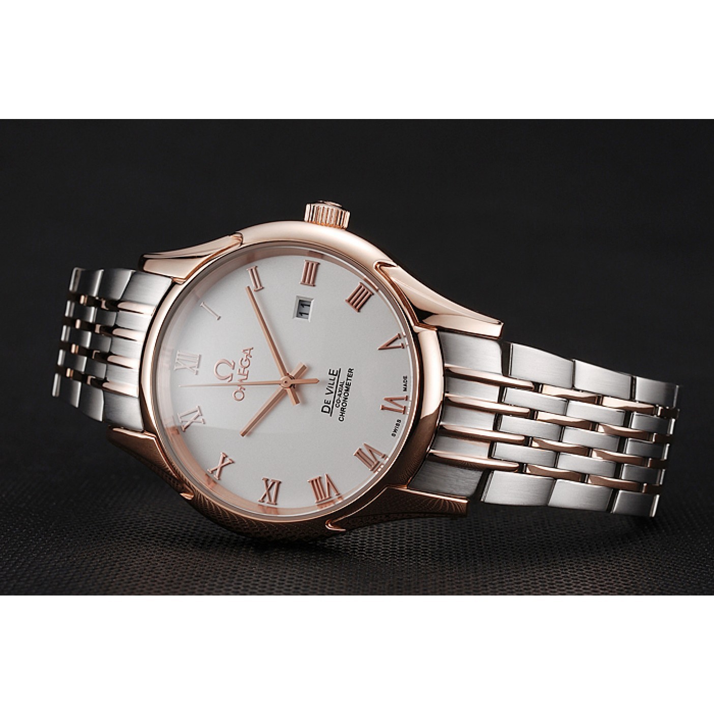 Omega De Ville White Dial Rose Gold Case Two Tone Bracelet 1453781