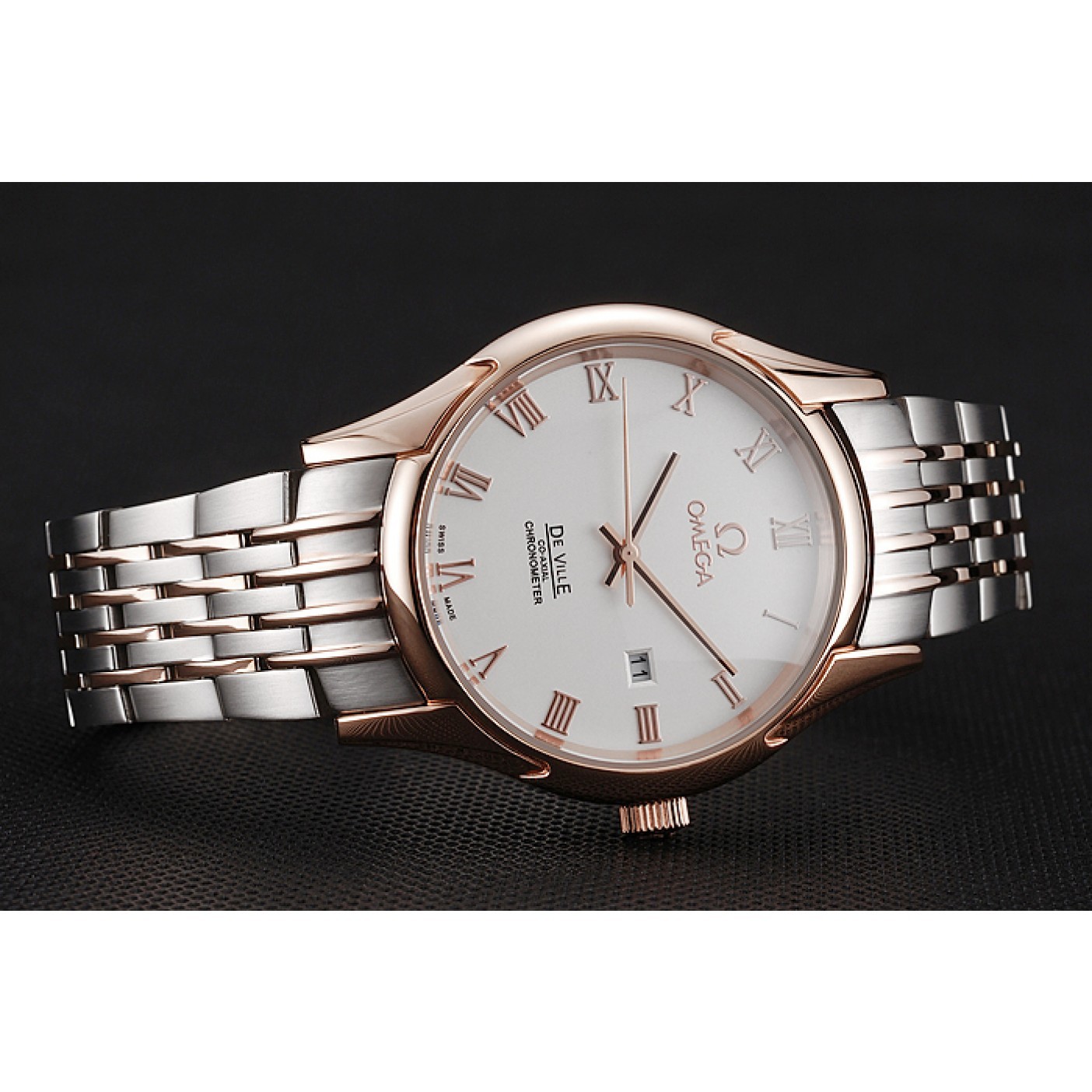 Omega De Ville White Dial Rose Gold Case Two Tone Bracelet 1453781