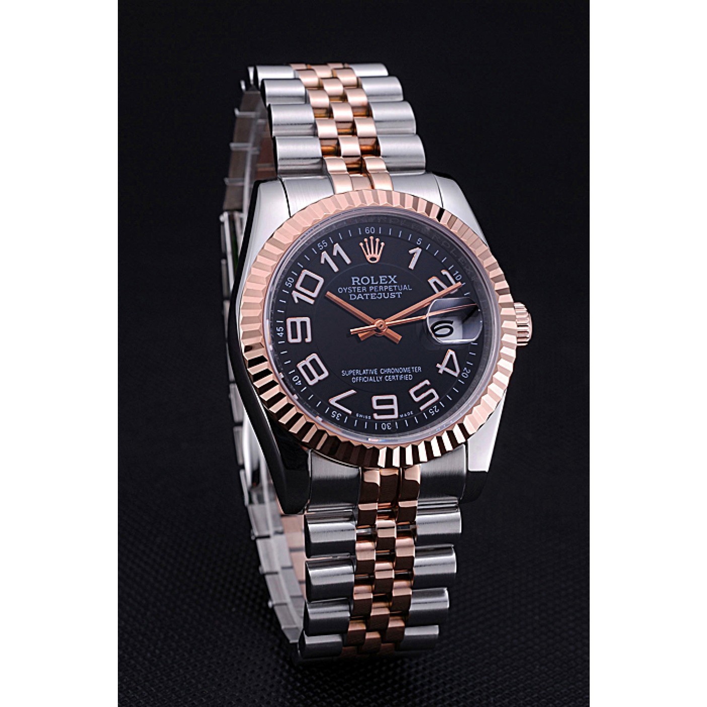 RepTime Watches Rolex DateJust Black Dial Stainless Steel and Gold Bracelet 622545