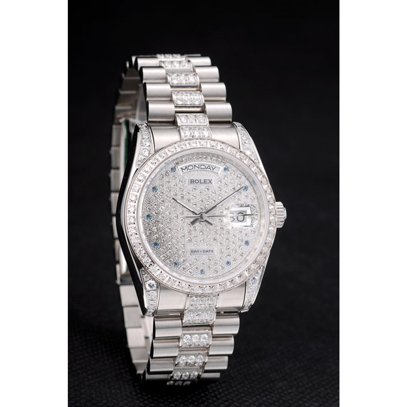 RepTime Watches Rolex DayDate Diamond Plated Stainless Steel Bracelet Diamond Plated Dial 41986