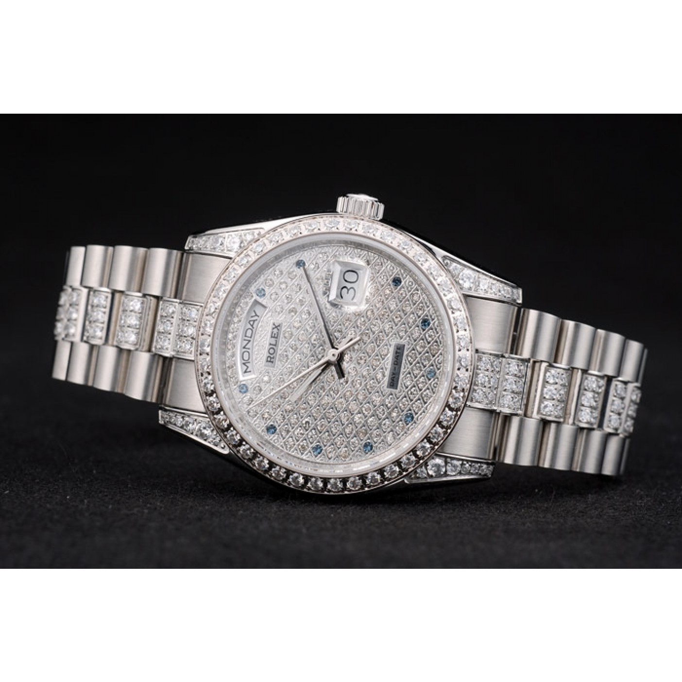 Rolex DayDate Diamond Plated Stainless Steel Bracelet Diamond Plated Dial 41986