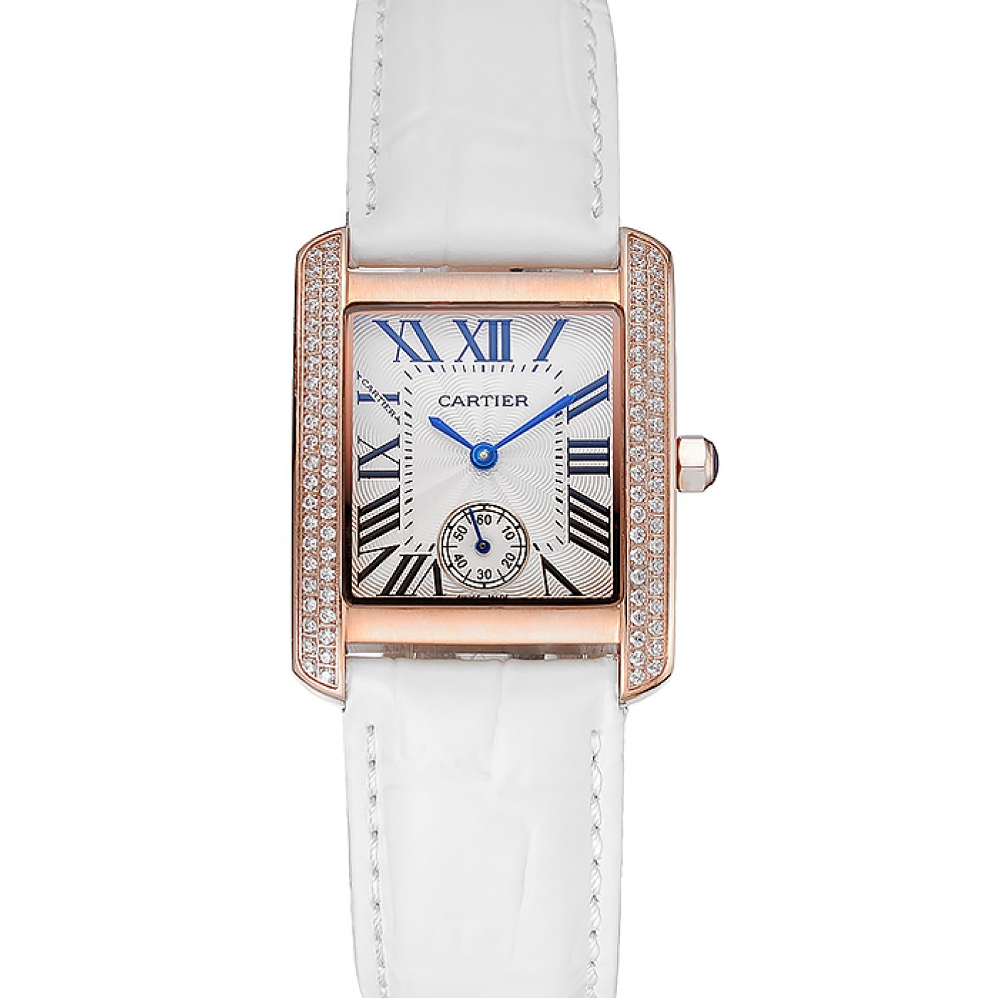 Cartier Tank MC Gold Diamond Case White Dial White Leather Strap 622169