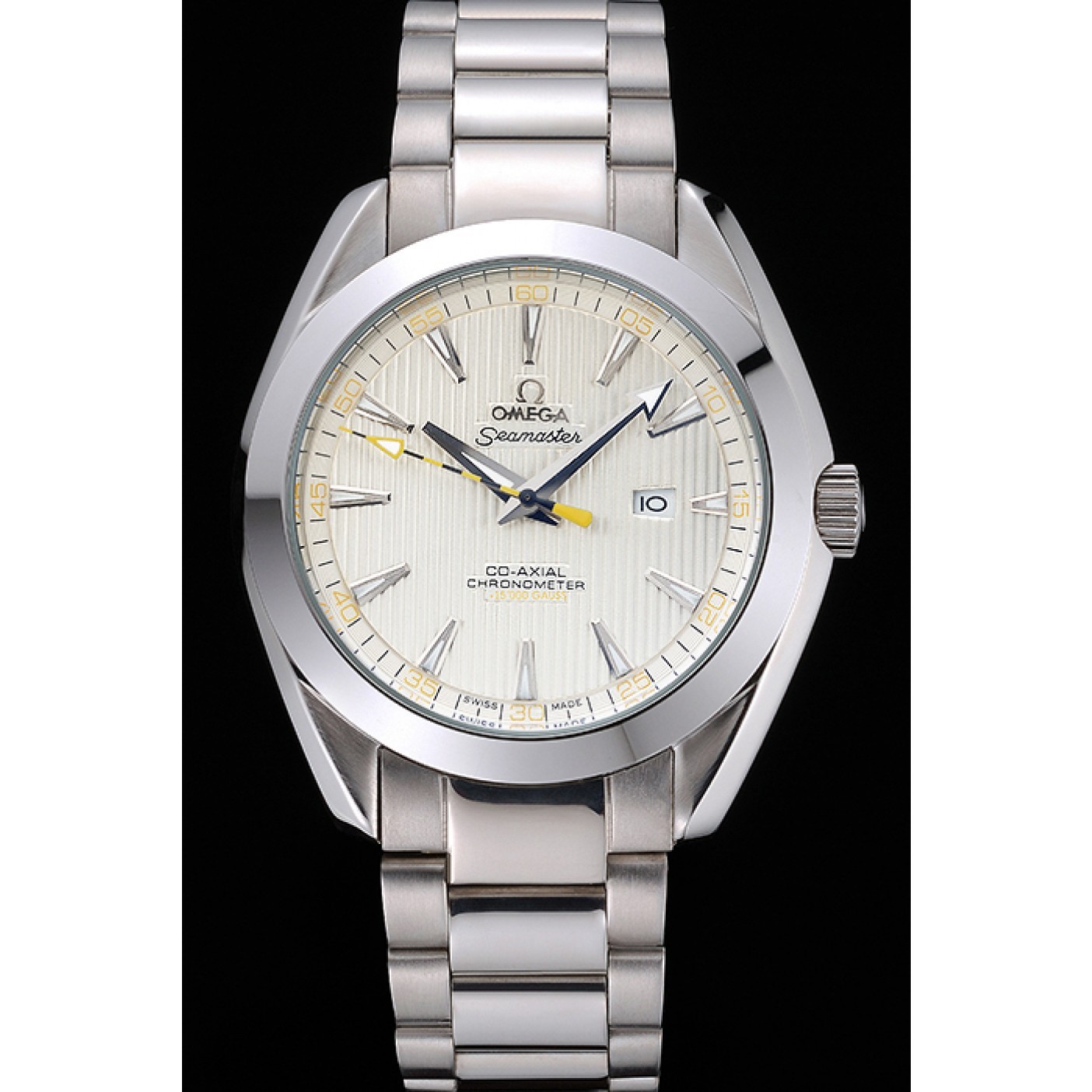 Omega Seamaster Aqua Terra Ivory Dial Black And Yellow Seconds Hand Stainless Steel Bracelet 622525