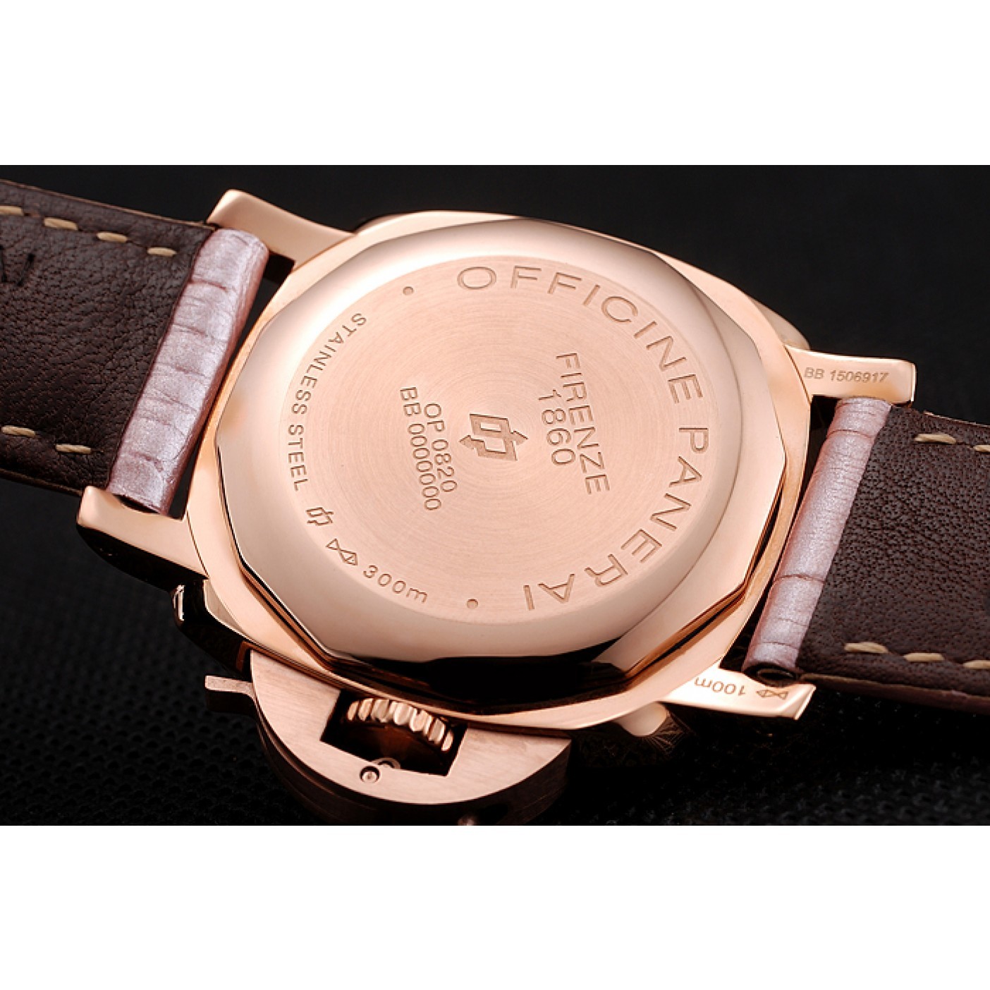 Panerai Radiomir Black Dial Diamond Bezel Rose Gold Case Pink Leather Strap 1453801