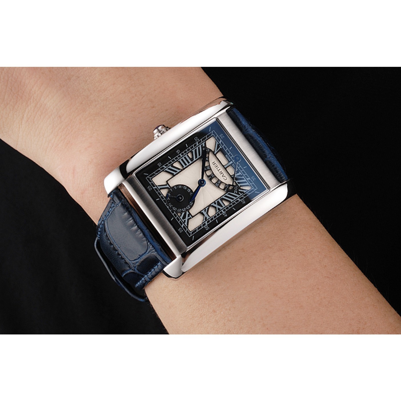 Cartier Tank White Dial Stainless Steel Case Blue Leather Strap 622762